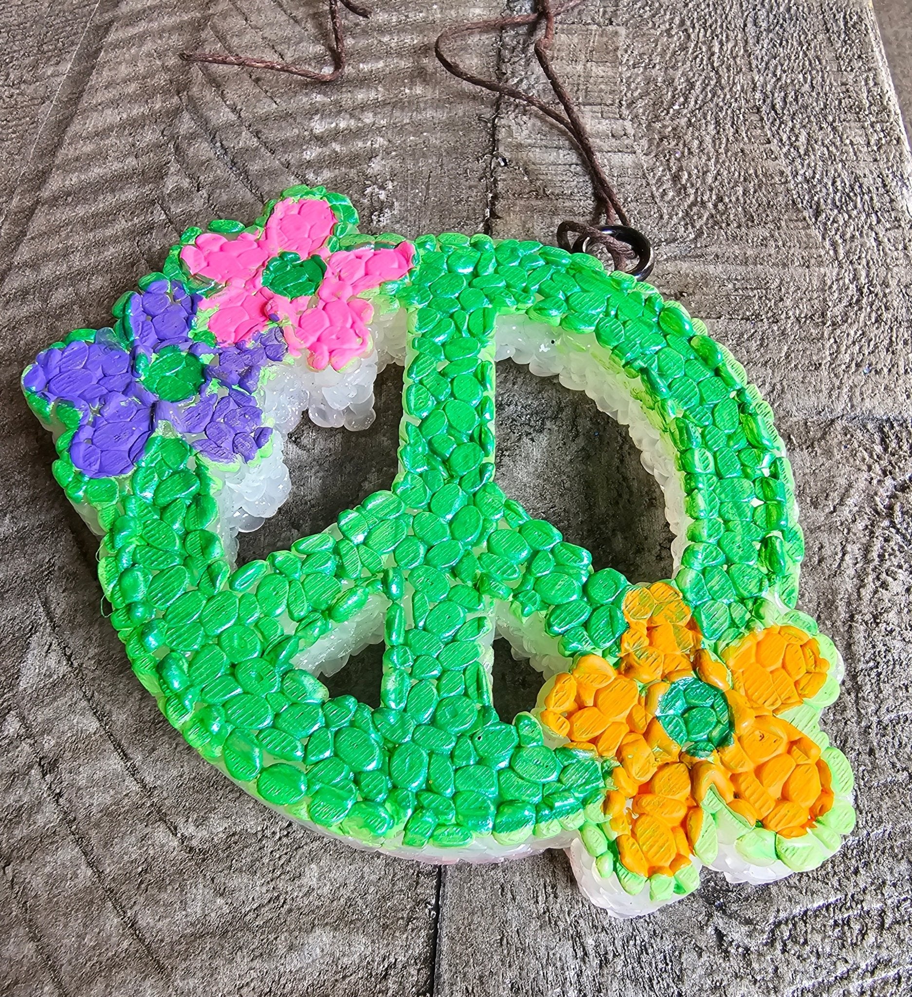 Peace Sign Car Freshie: Retro Aroma Bead Air Freshener by Main Street Collective - Handmade & Colorful!