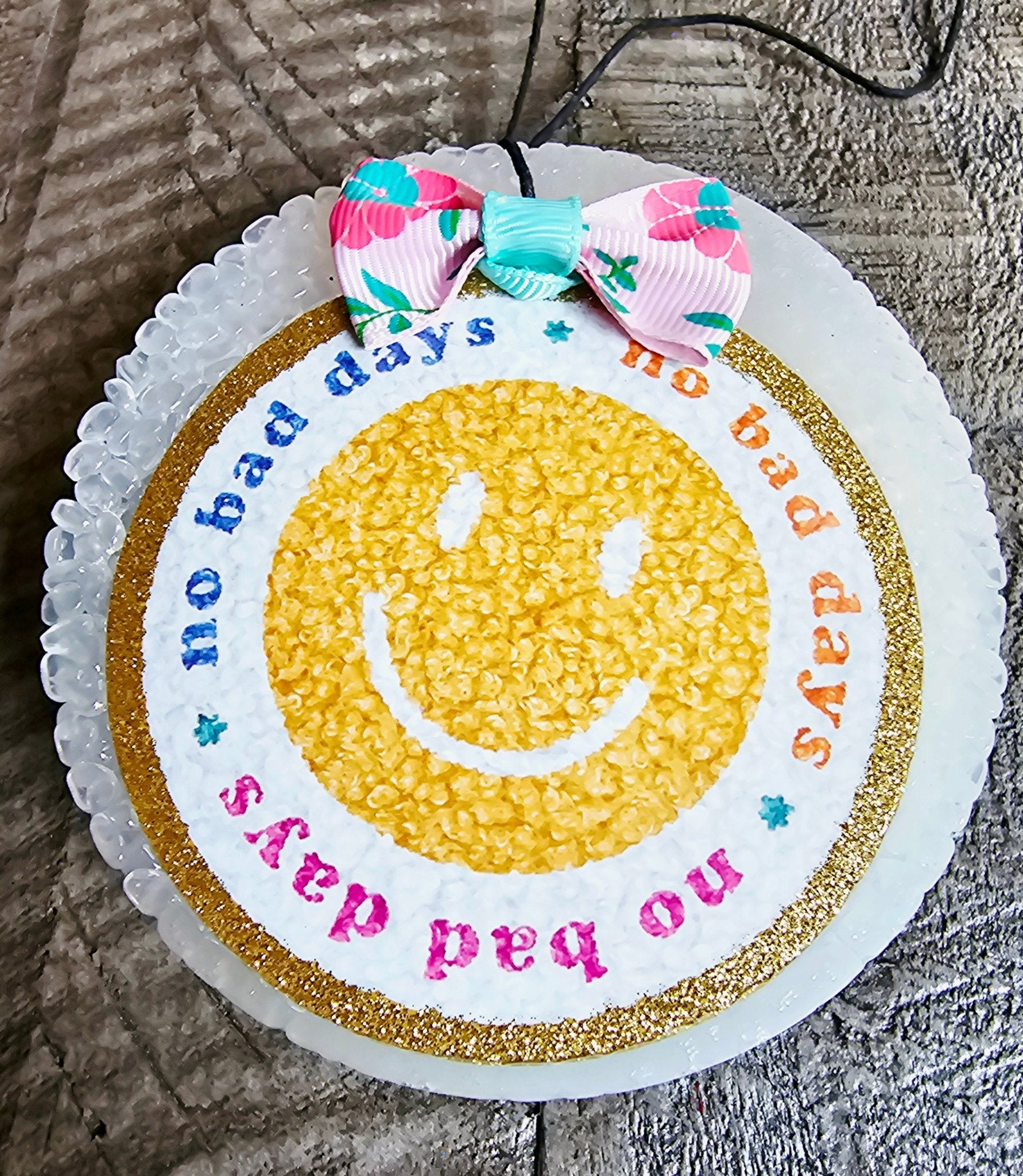 No Bad Days Smiley Face Car Air Freshener: Handmade Aroma Bead Freshie by Main Street Collective