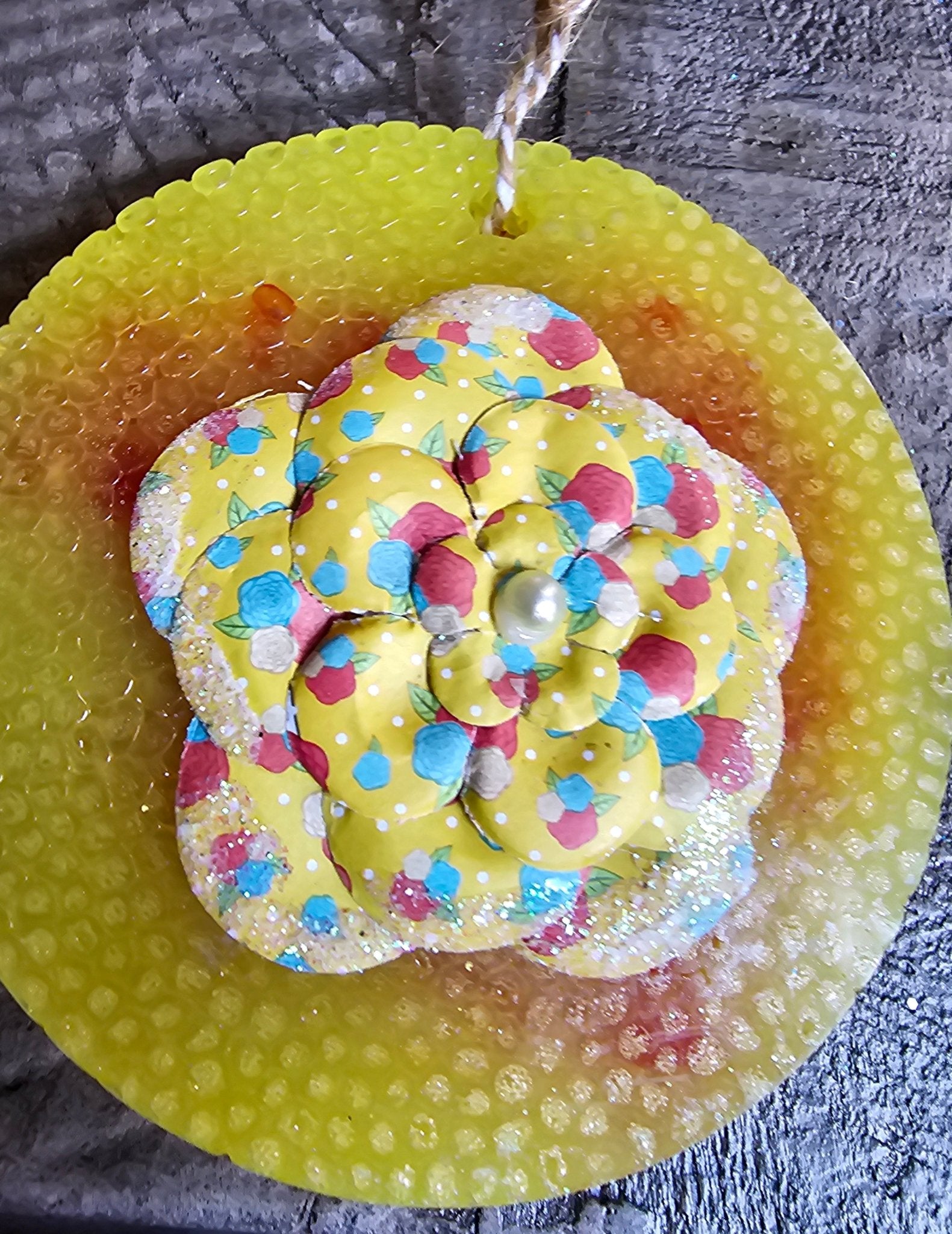 Main Street Collective Flower Car Freshie: Yellow Floral Aroma Bead Handmade Air Freshener, Oversized Style