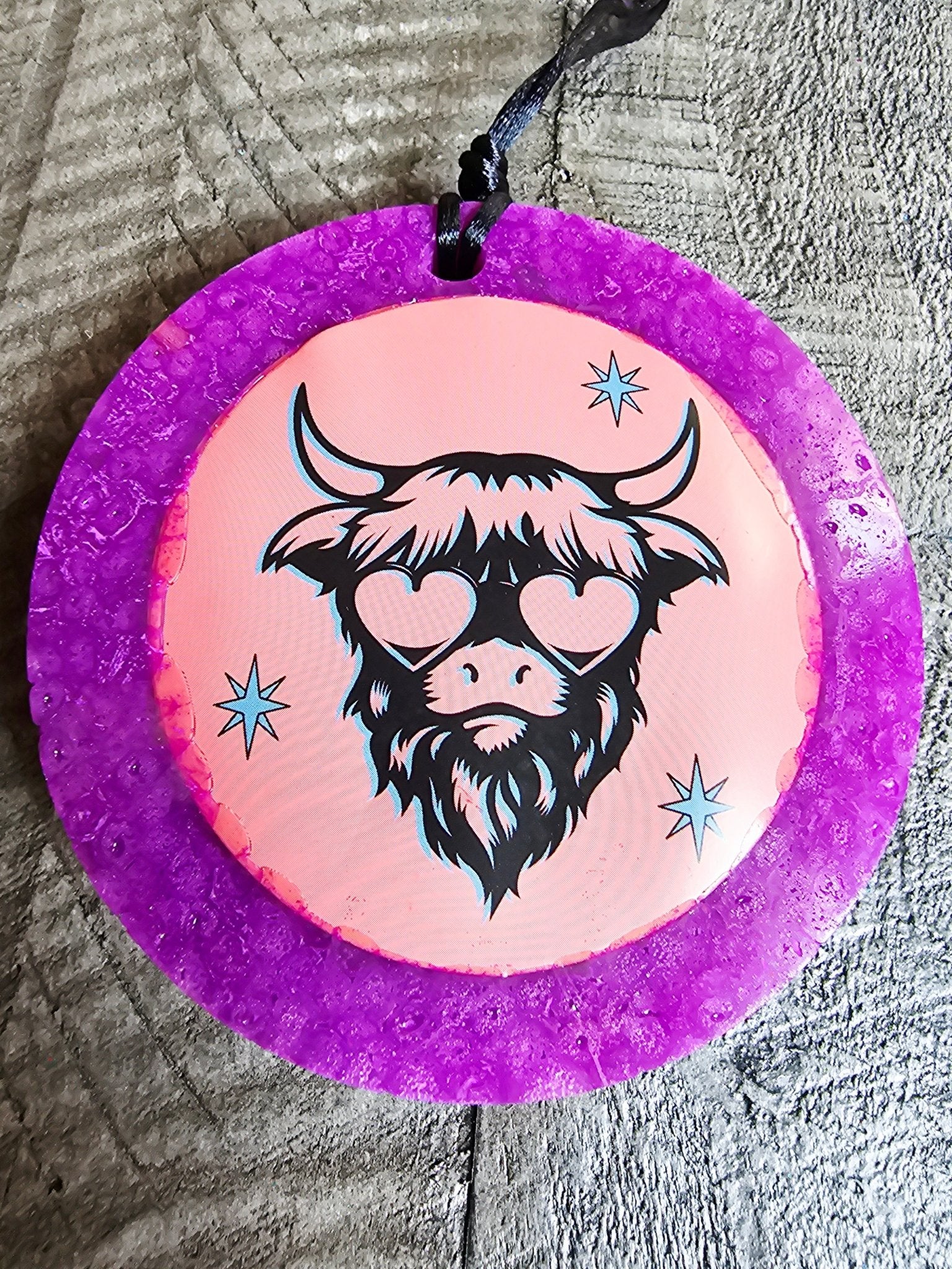 Western Car Freshie: Cow with Heart Glasses Aroma Bead Air Freshener Handmade