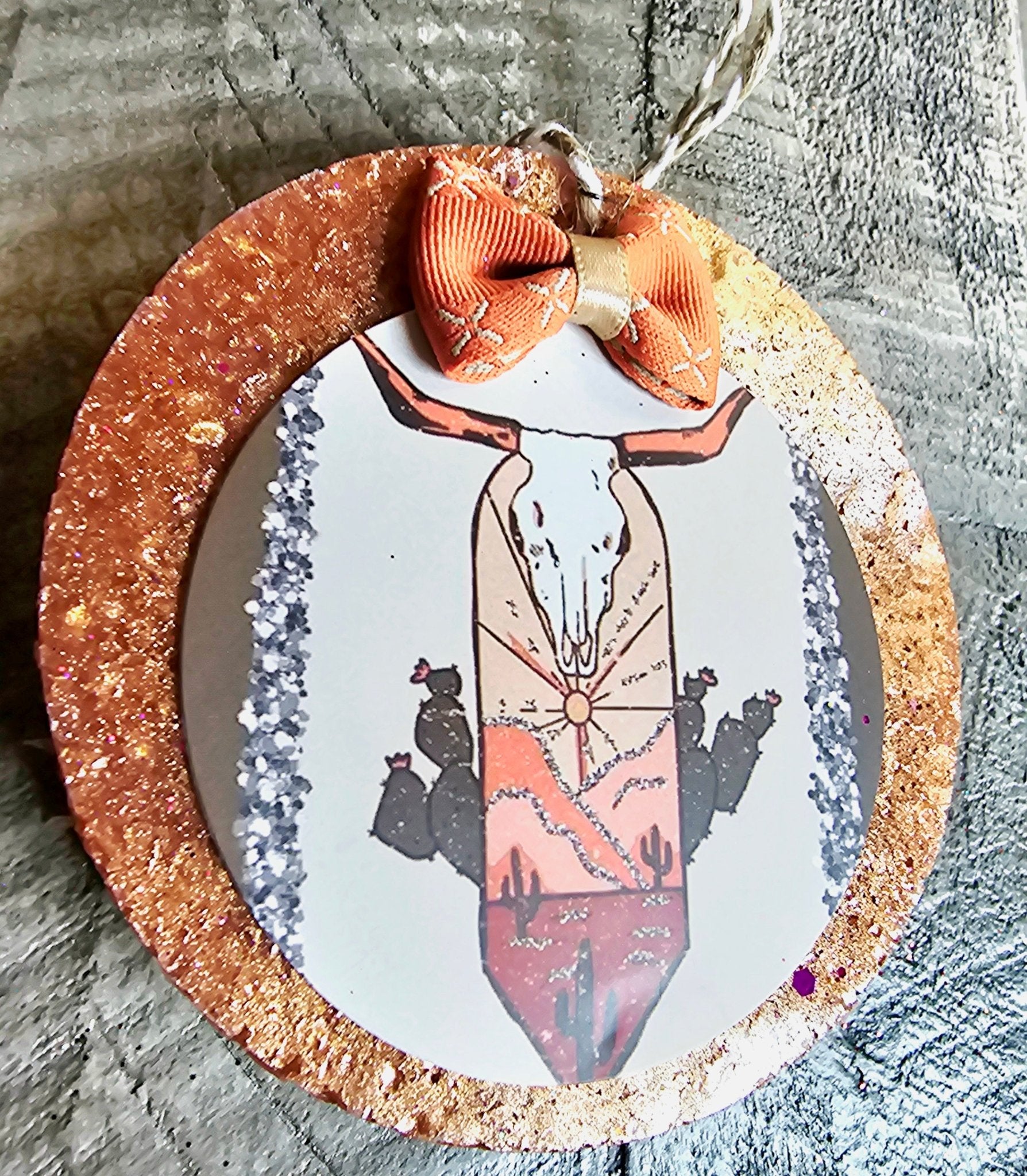 Western Cowboy Car Freshie: Bull Skull Desert Handmade Aroma Beads Air Freshener, Glitter Decor - Main Street Collective
