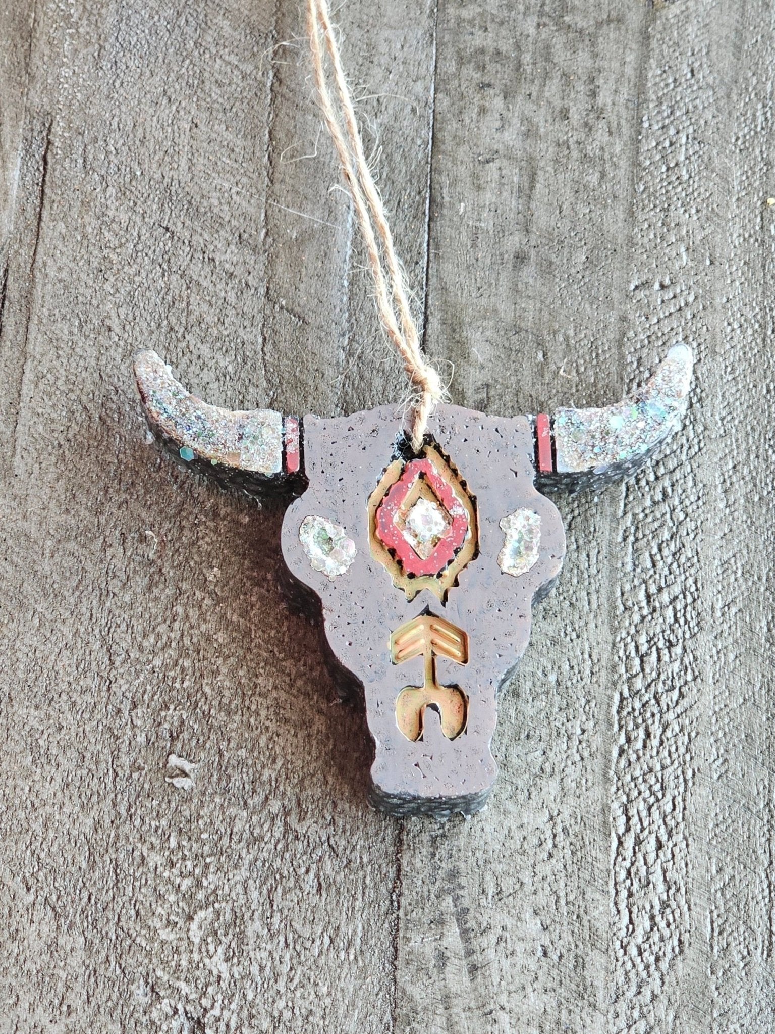 Western Bull Skull Car Air Freshener: Handmade Cowboy Decor, Aroma Beads, Rustic Style