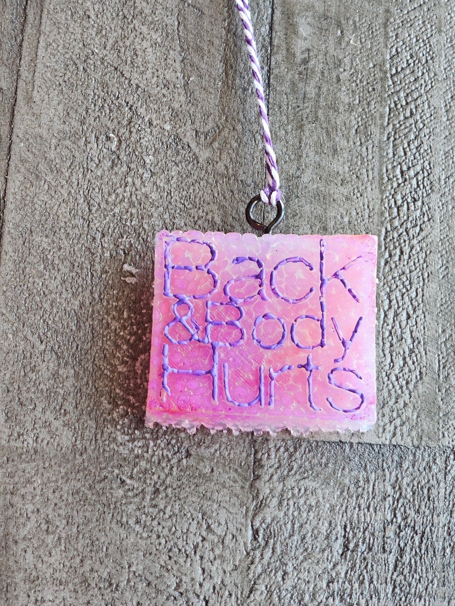 Funny Car Air Freshener: Back & Body Hurts Aroma Bead - Handmade Gift for Pain Relief and Laughter!