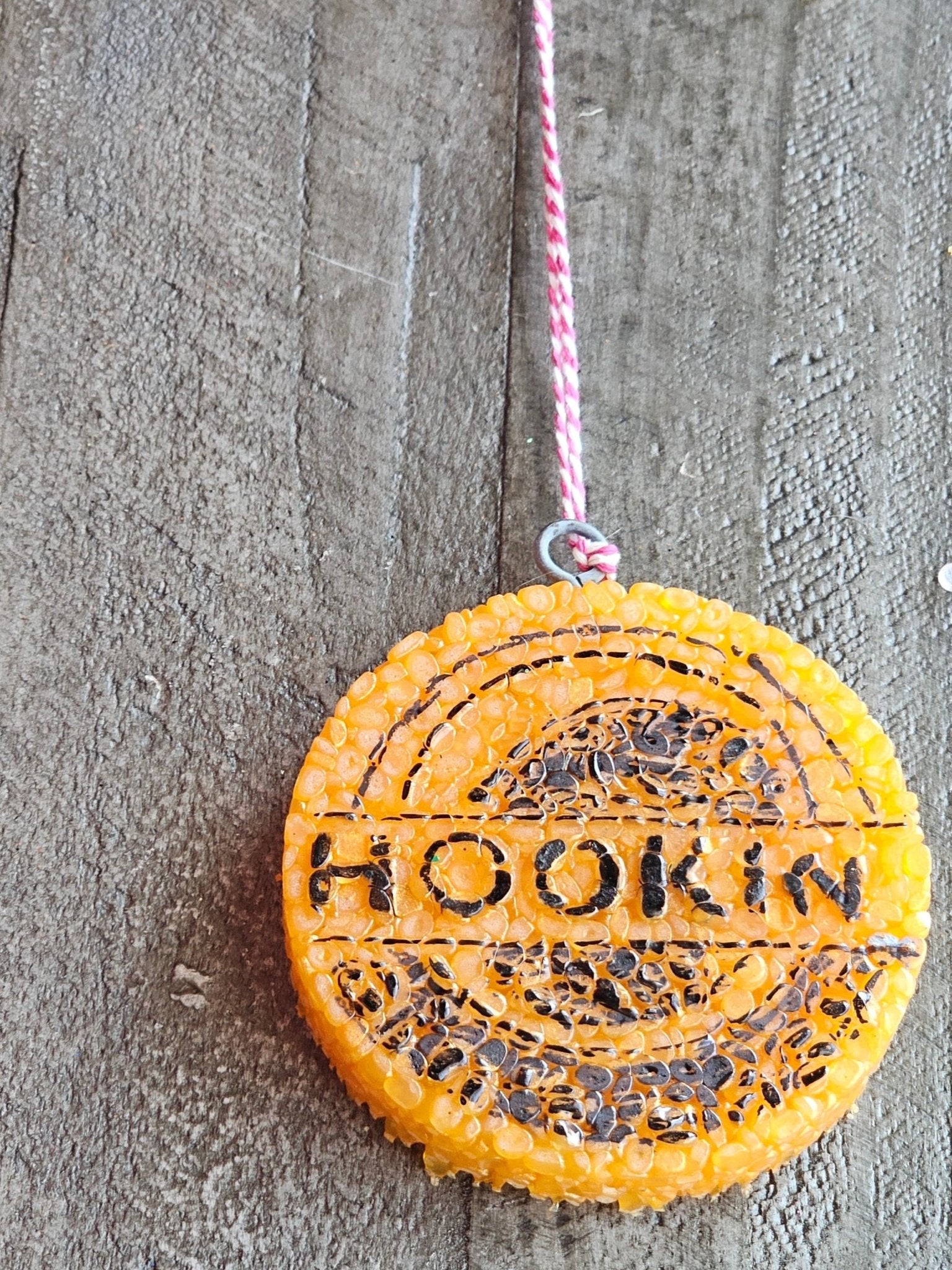 HOOKIN' Car Air Freshener, Aroma Beads, Orange, Handmade, Funny Saying, Main Street Collective