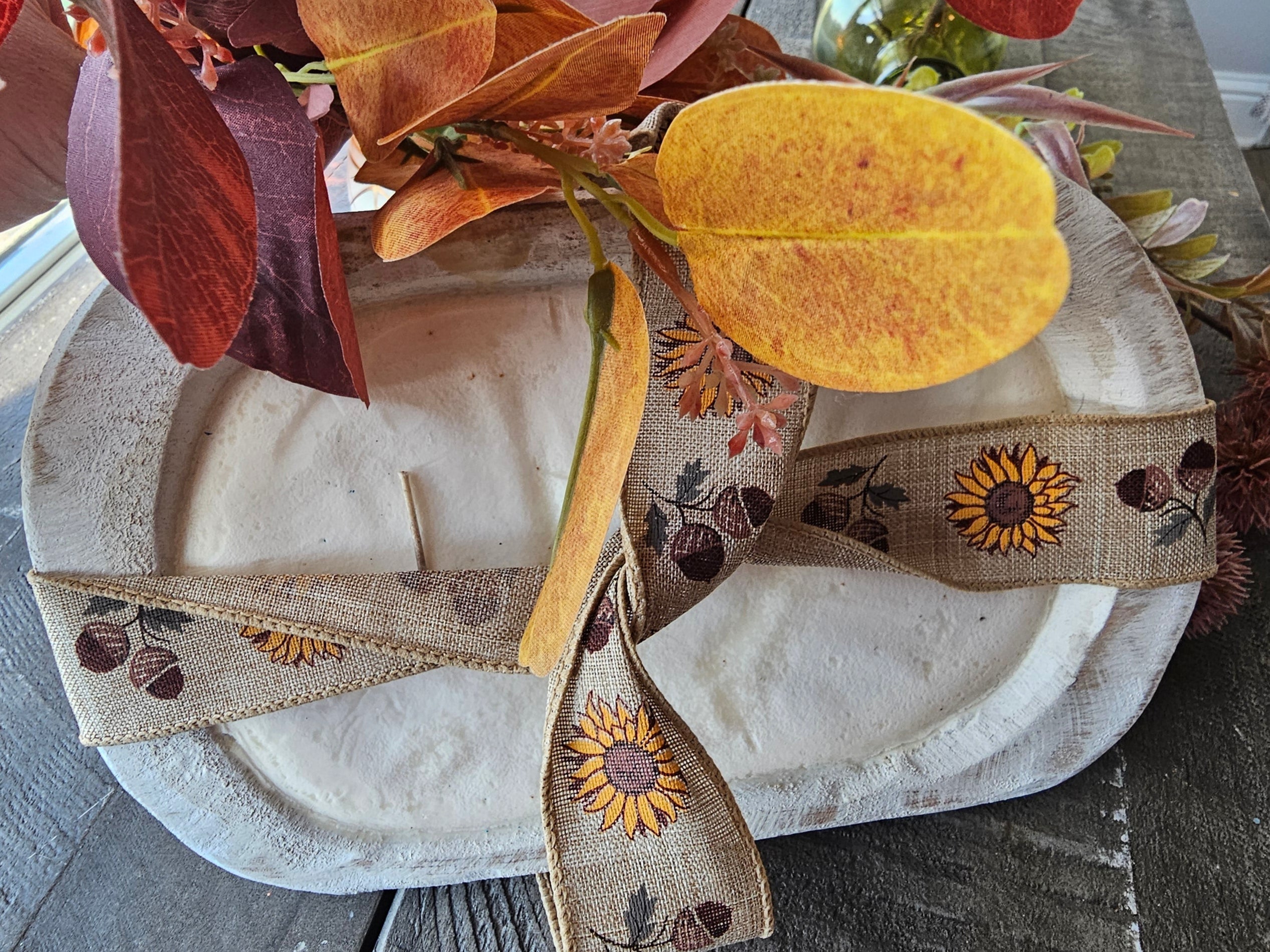 Handcrafted Candle Dough Bowl by Coast Candle Co. - Fall Decor with Sunflower Ribbon - Main Street Collective
