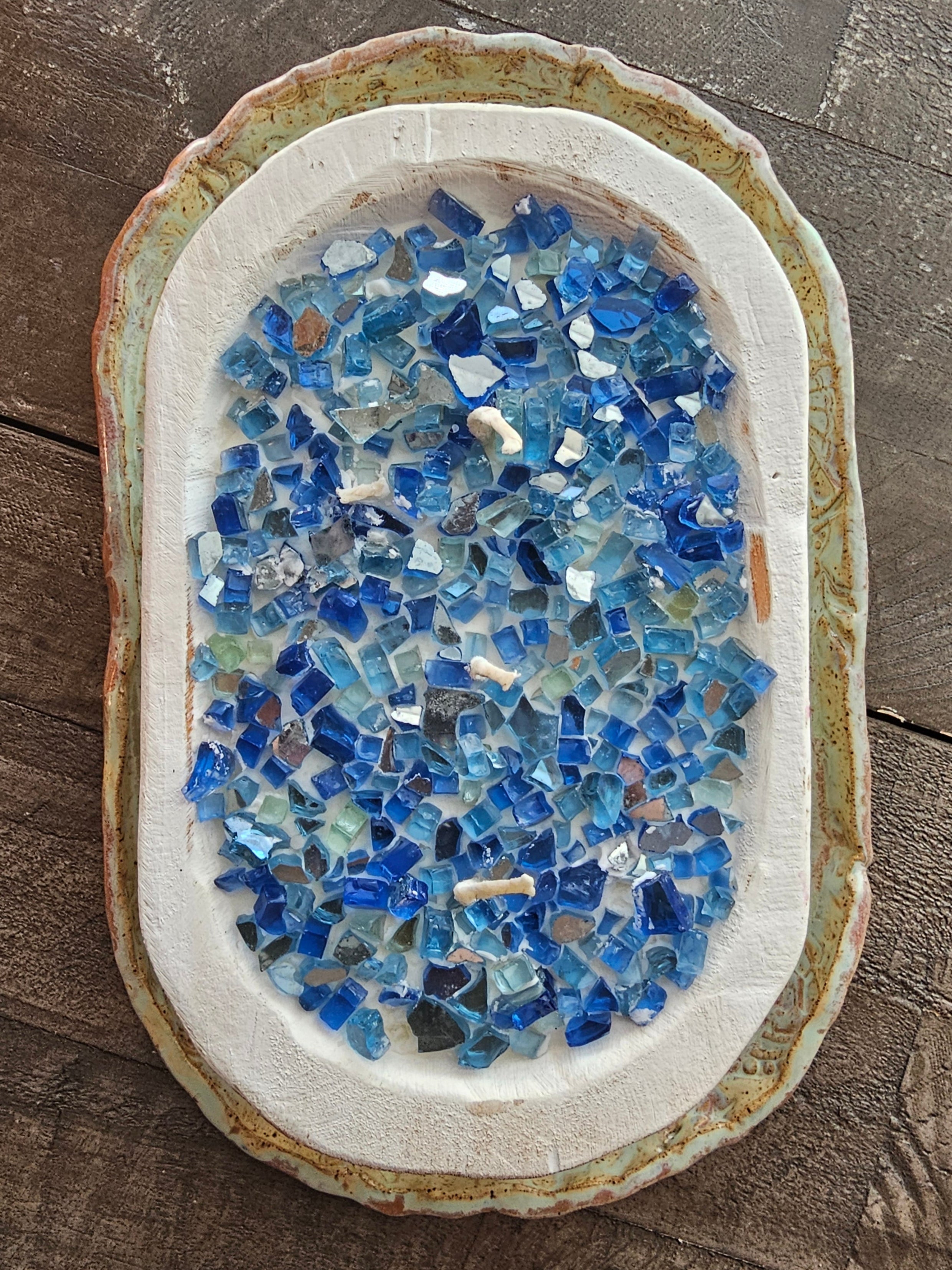Handcrafted Candle Dough Bowl by Coast Candle Co. filled with Blue Glass - Rustic Home Decor from Main Street Collective