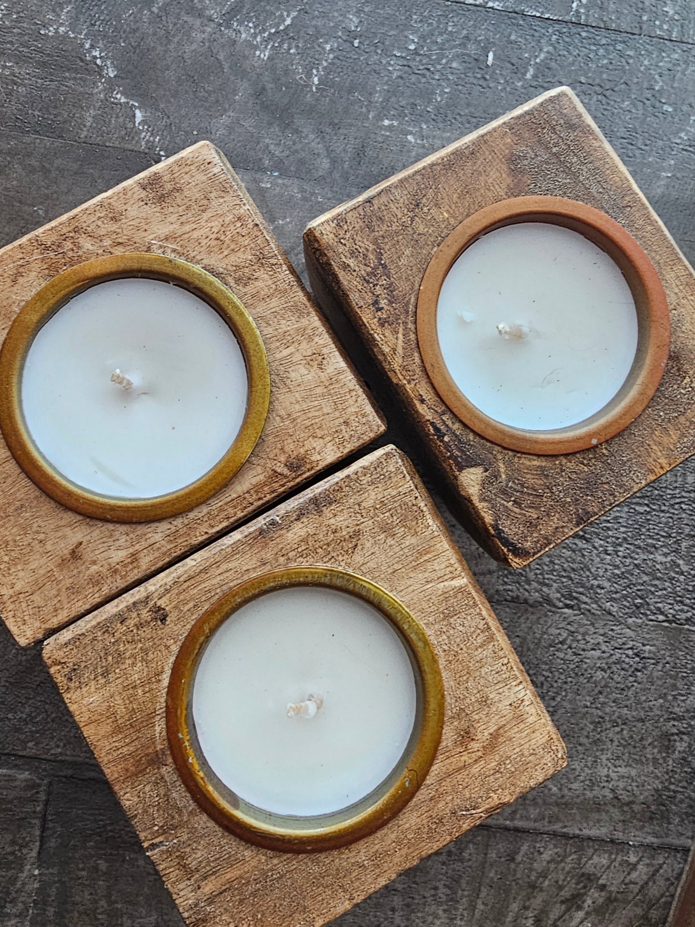 Handmade wooden dough bowl candles by Coast Candle Co. at Main Street Collective. Rustic decorative candle holders.