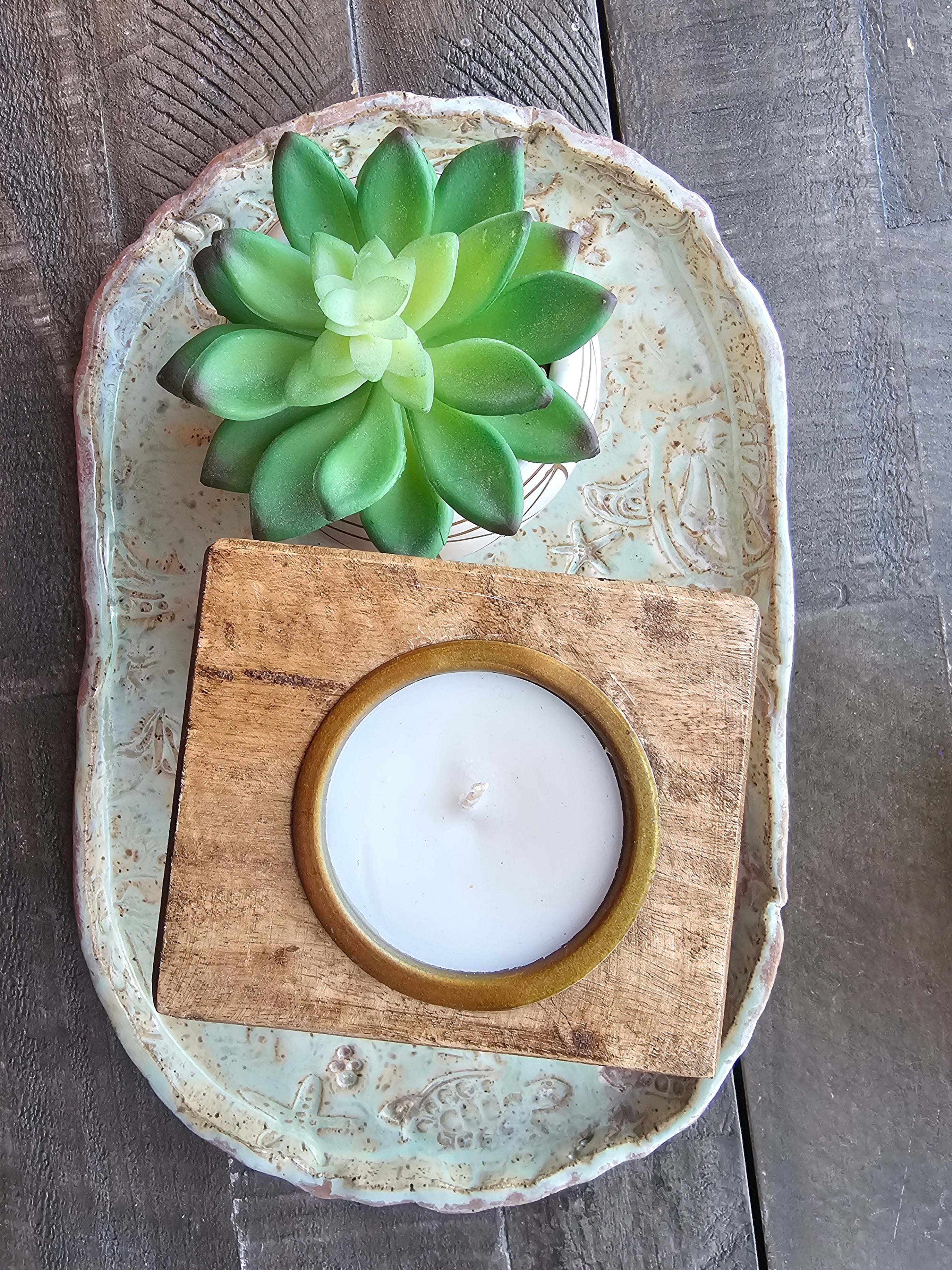 Handmade Dough Bowl Candle with Succulent by Main Street Collective