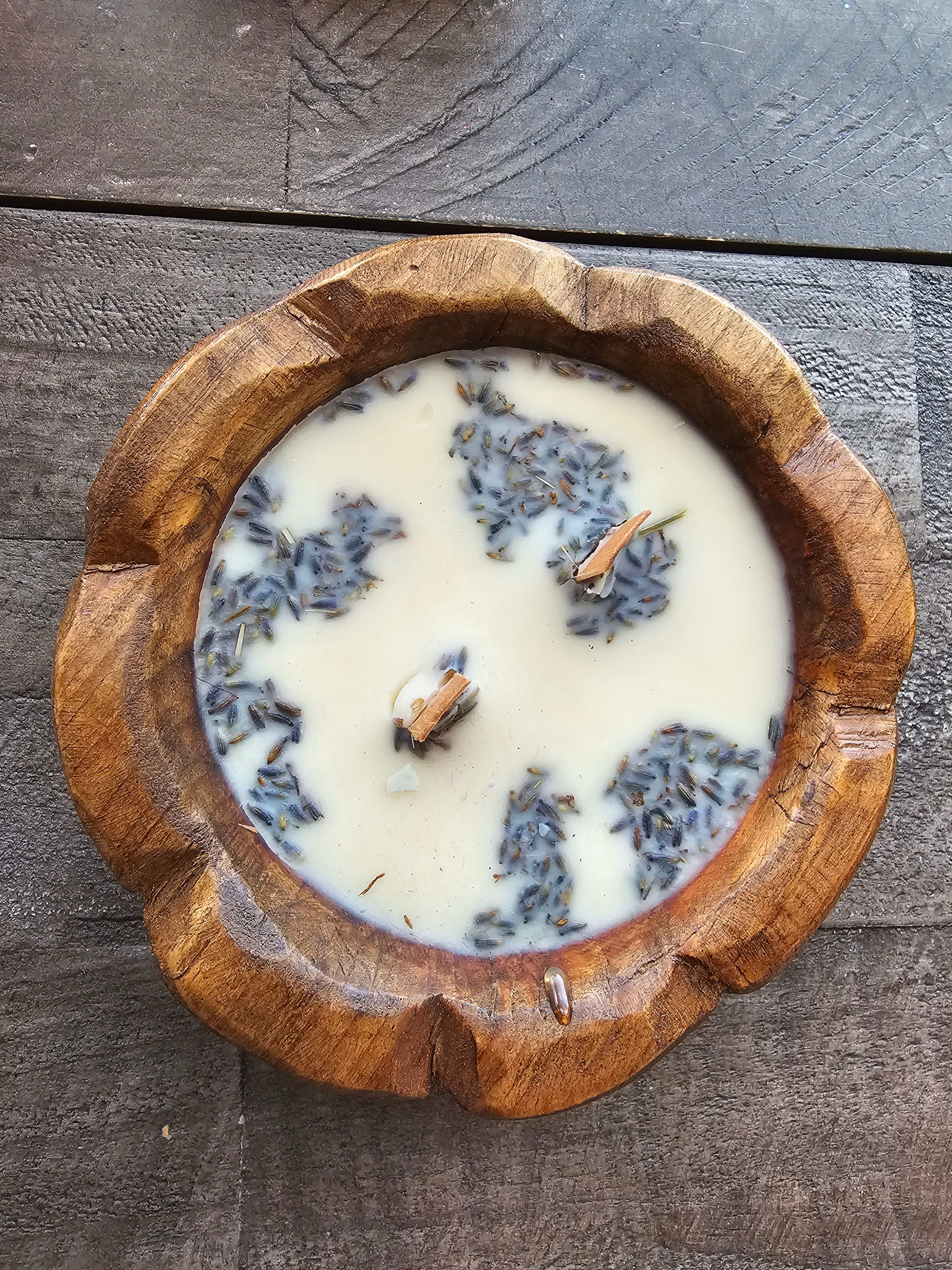 Handmade Dough Bowl Candle by Coast Candle Co. with Lavender & Cinnamon - Rustic Decorative Candle