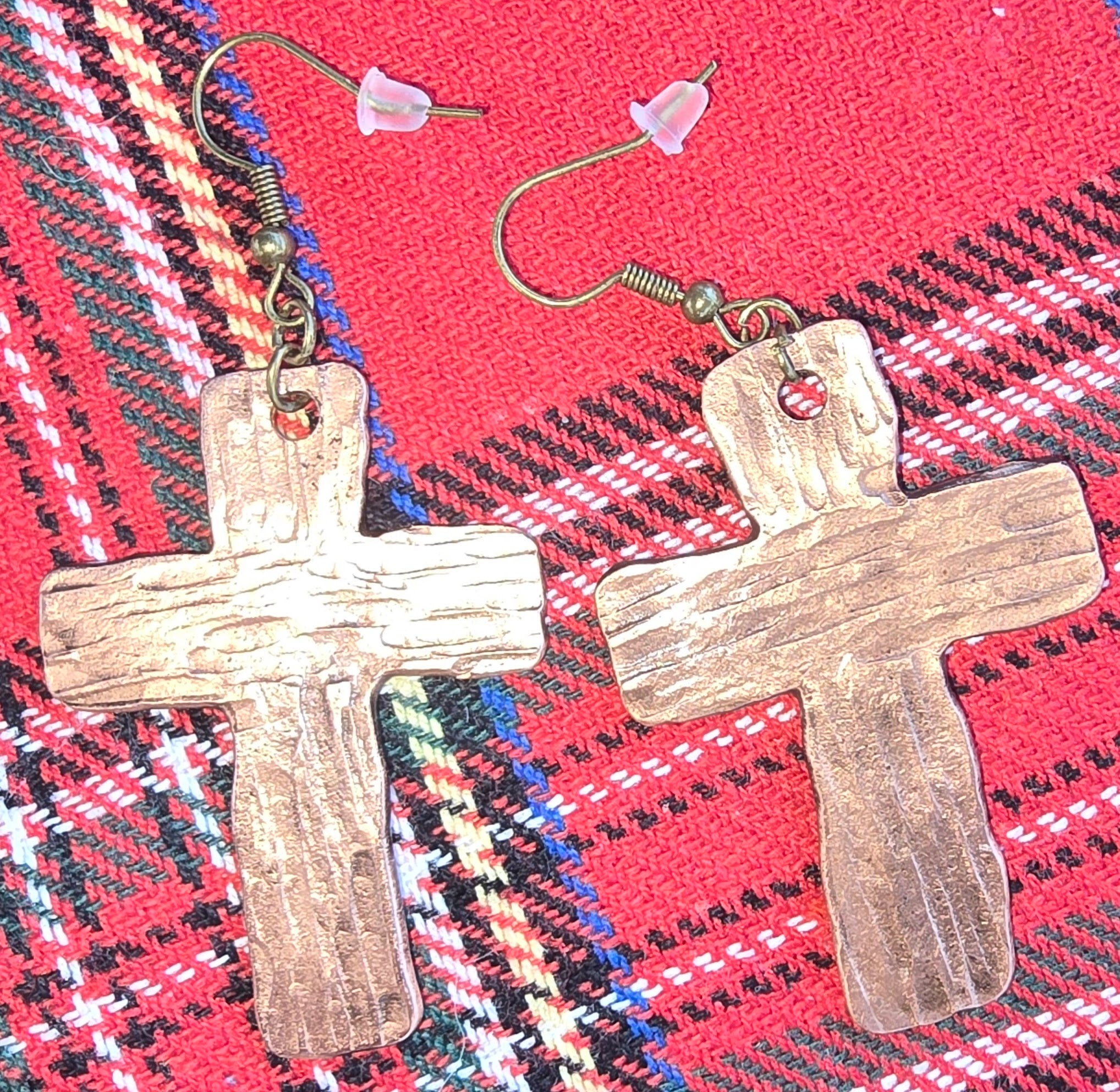 Copper Cross Earrings - Hand-Forged Christian Jewelry, Rustic Religious Earrings, Faith-Based Gift