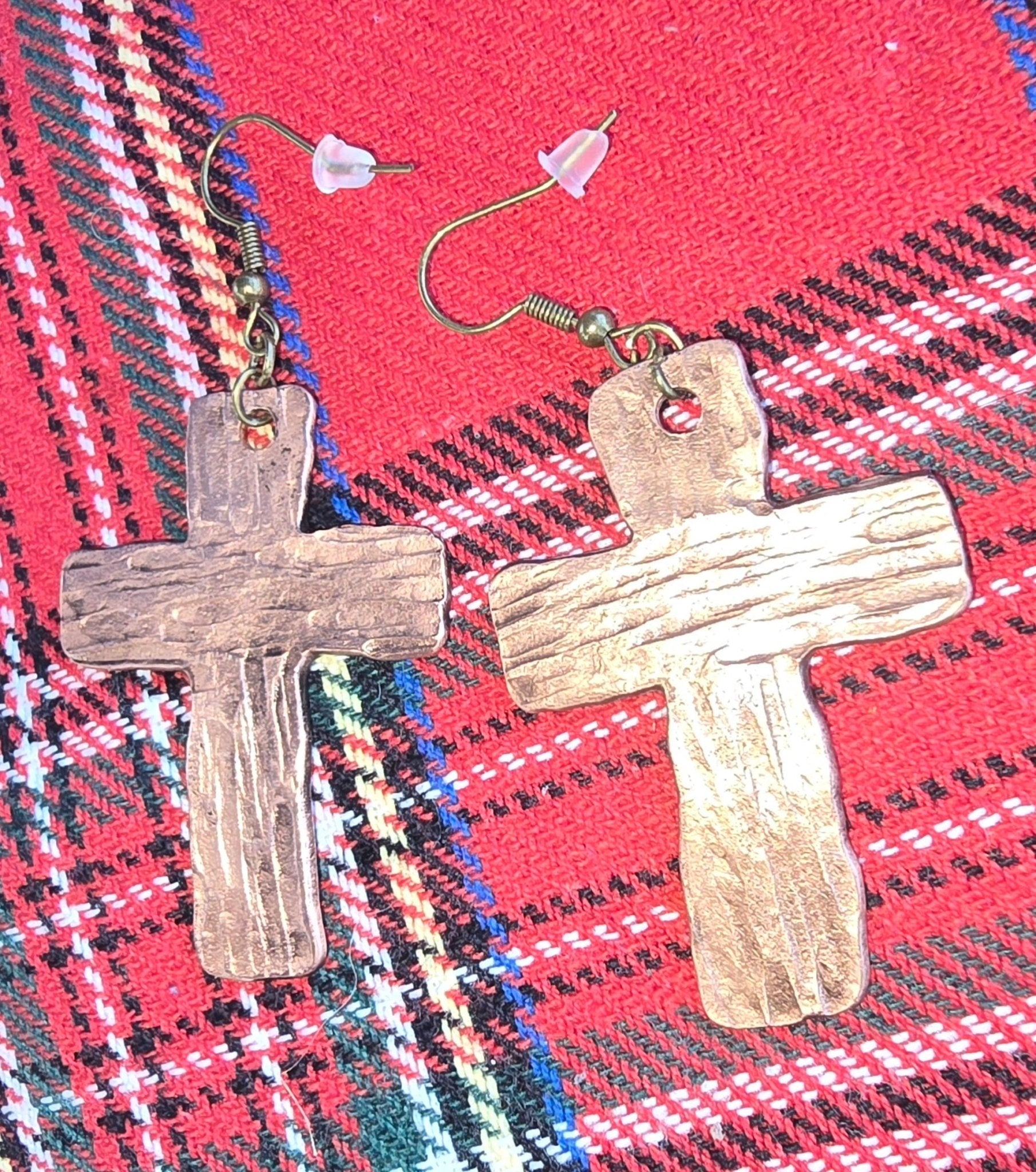 Copper Cross Earrings: Rustic Forged Metal Christian Jewelry - Faith Inspired Design