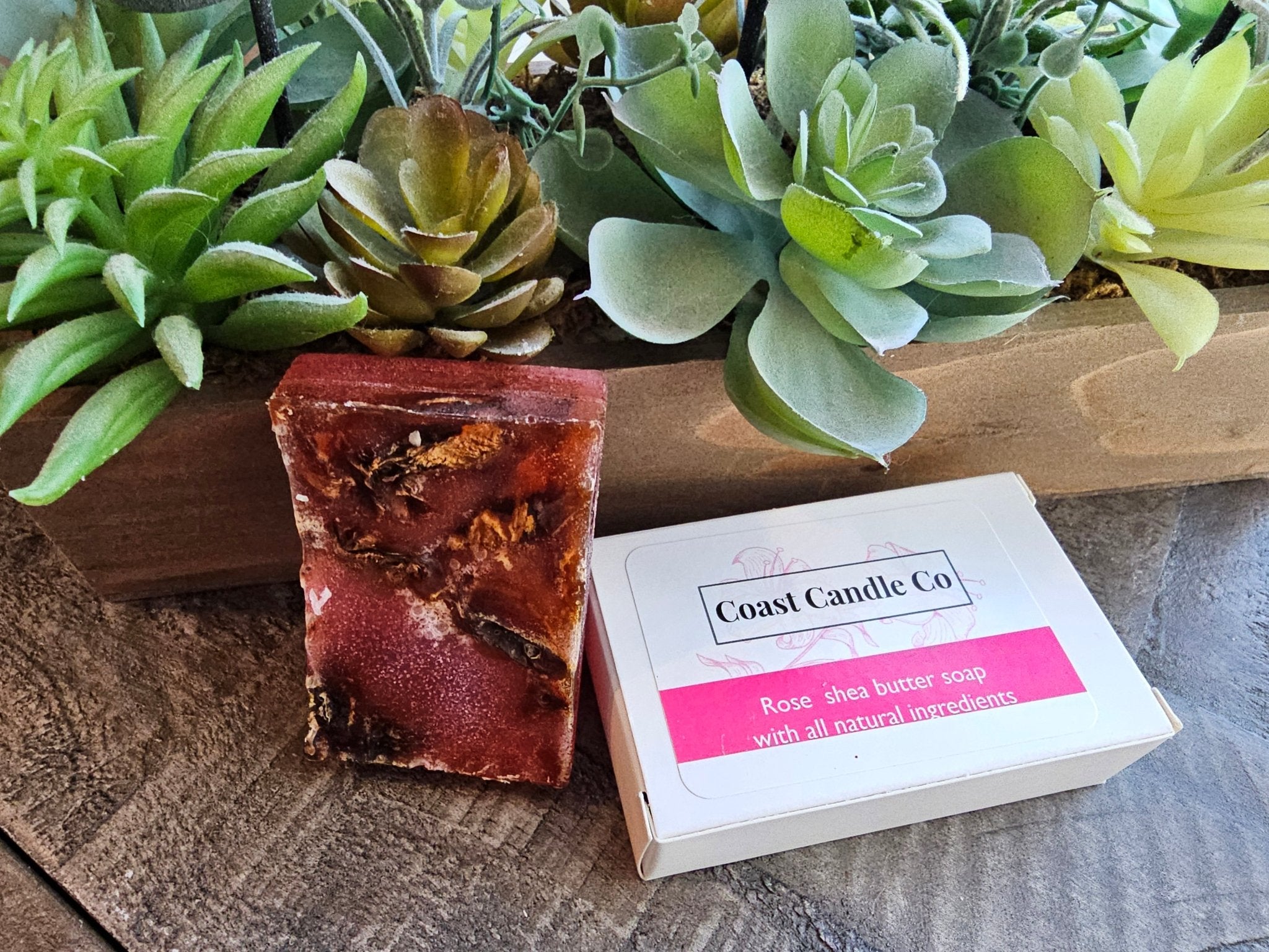 Coast Candle Co. Rose Shea Butter Soap: Artisan Soap Product Photo with Natural Ingredients