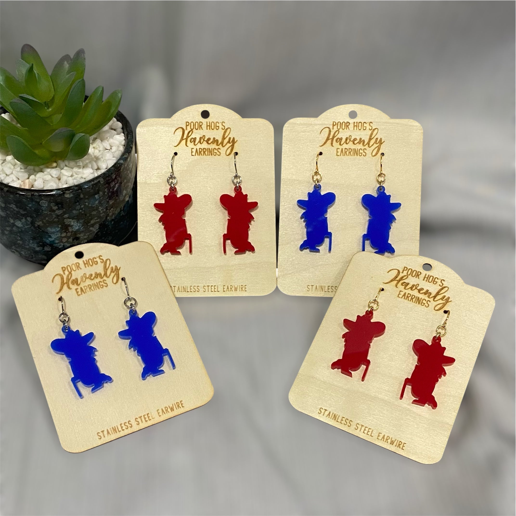 Mississippi Rebel Silhouette Acrylic Earrings in Red or Blue