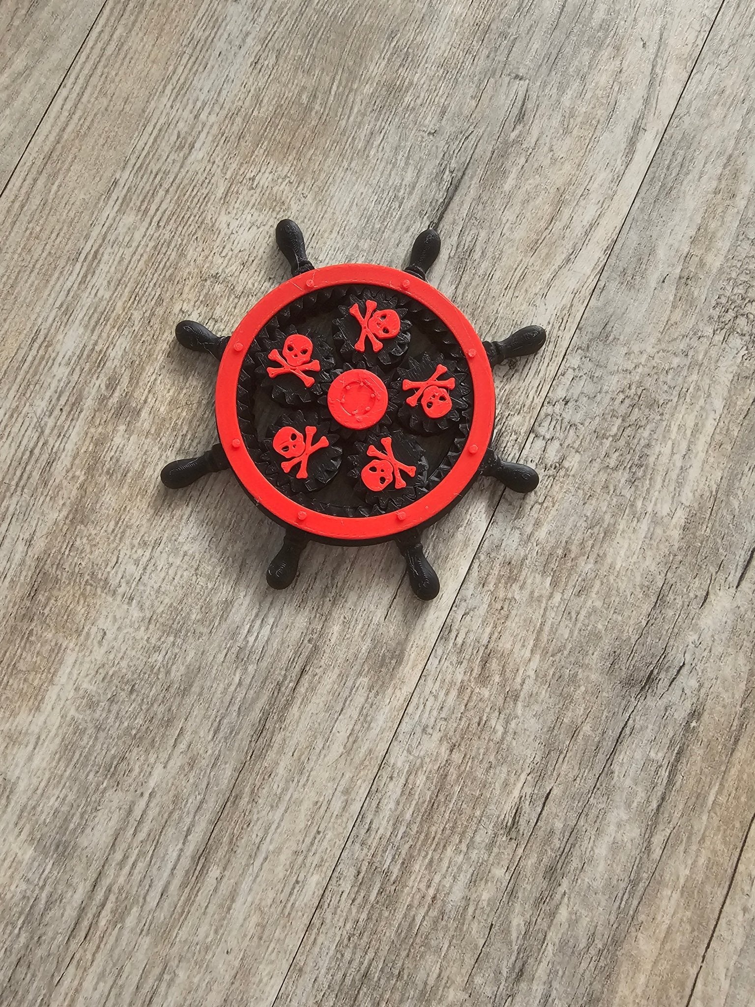 Pirate Ship Wheel Fidget Spinner Red Black Skull Crossbones Toy