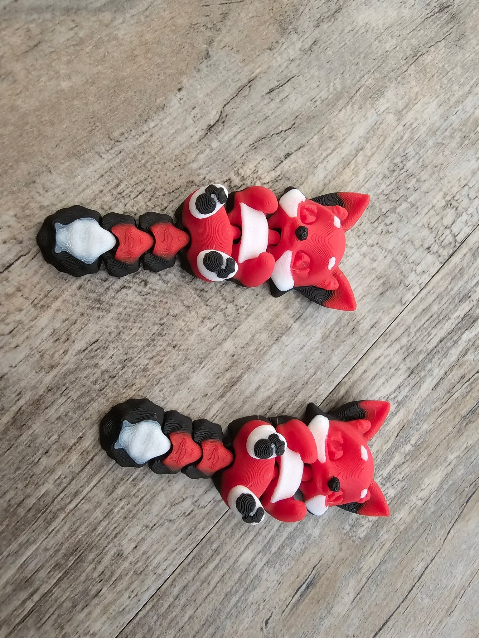 3D Printed Fidget Fox Toys - Red, White & Black - Tween Space Handmade Fidget Animal