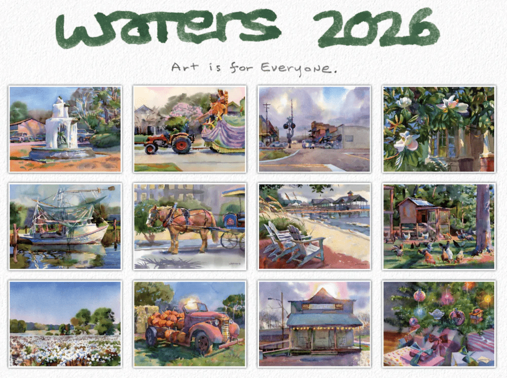 Wyatt Waters 2026 Wall Calendar – Watercolor Scenes of Mississippi & the South
