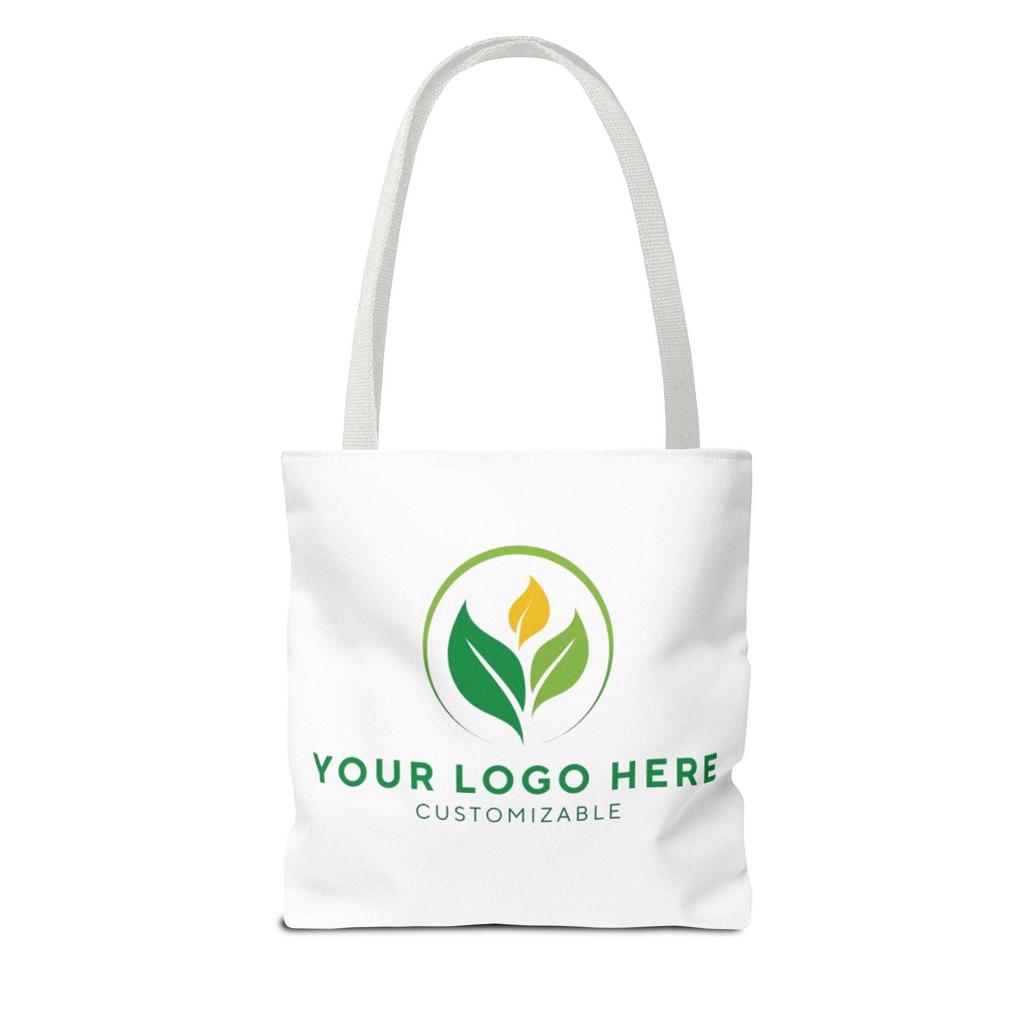 Customizable Tote Bag: Green Logo Design, White Fabric, and Convenient Handles