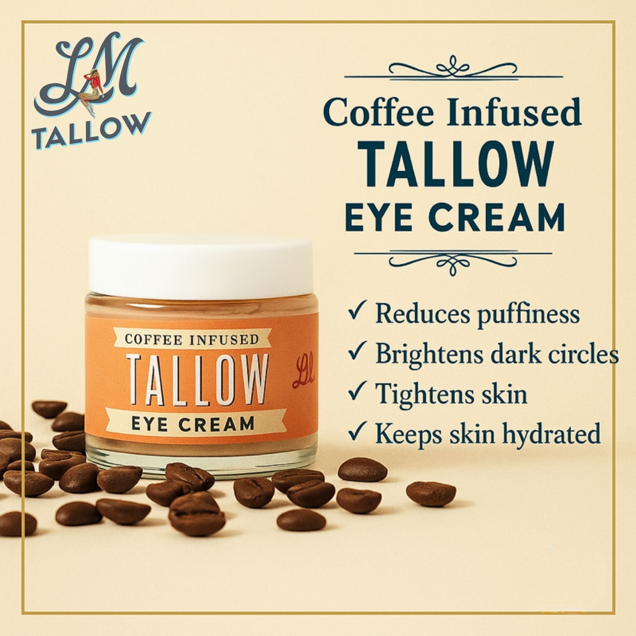 Lady May Coffee-Infused Tallow Eye Cream – Brighten, Firm & Revitalize Naturally