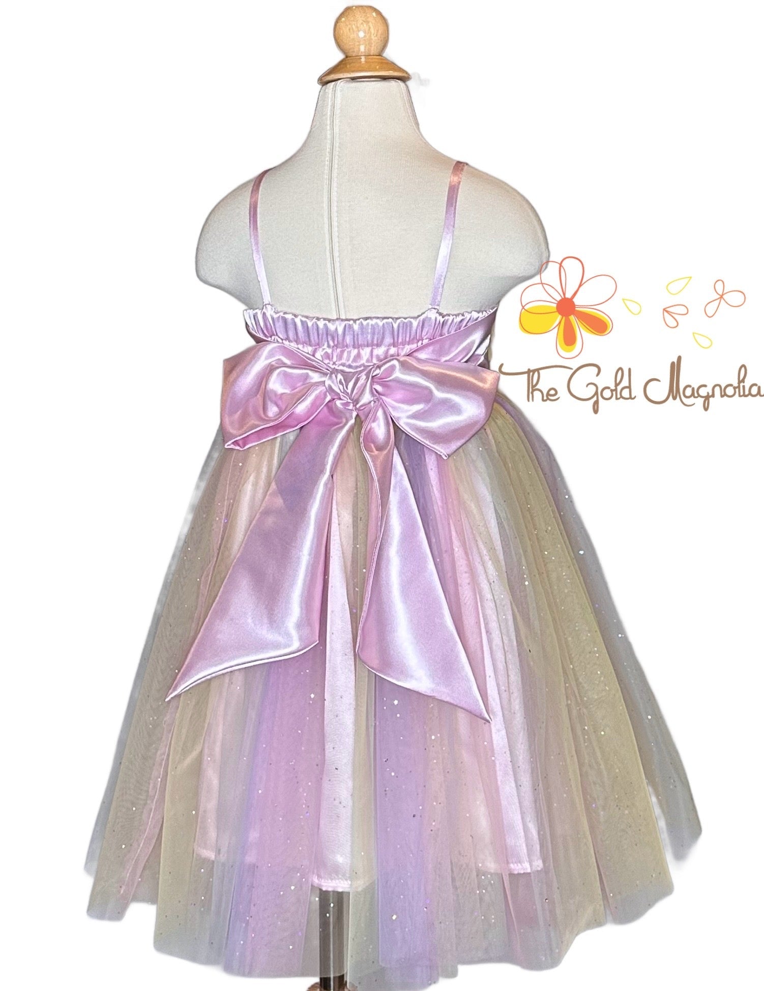 Rainbow Party Dress Size 5 - Girl's Satin Dress with Tulle Skirt