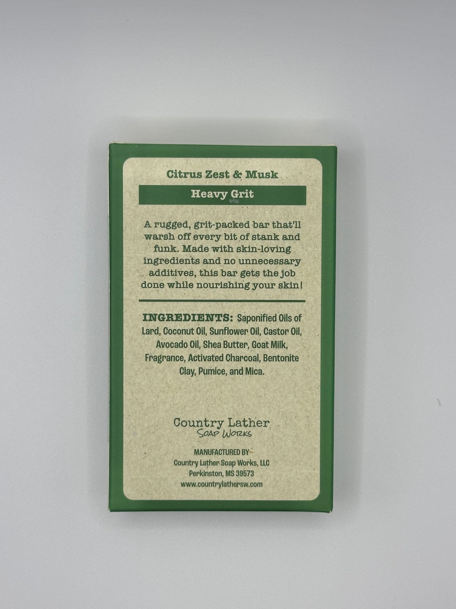 Country Lather Citrus Zest Heavy Grit Soap. Men's Exfoliating Bar with Activated Charcoal & Pumice for Deep Clean.