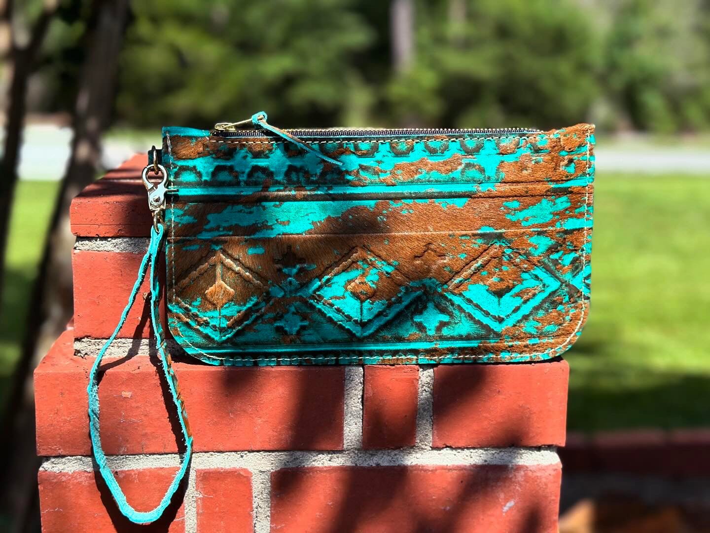 Turquoise Leather Clutch with Inside Pocket | Main Street Collective