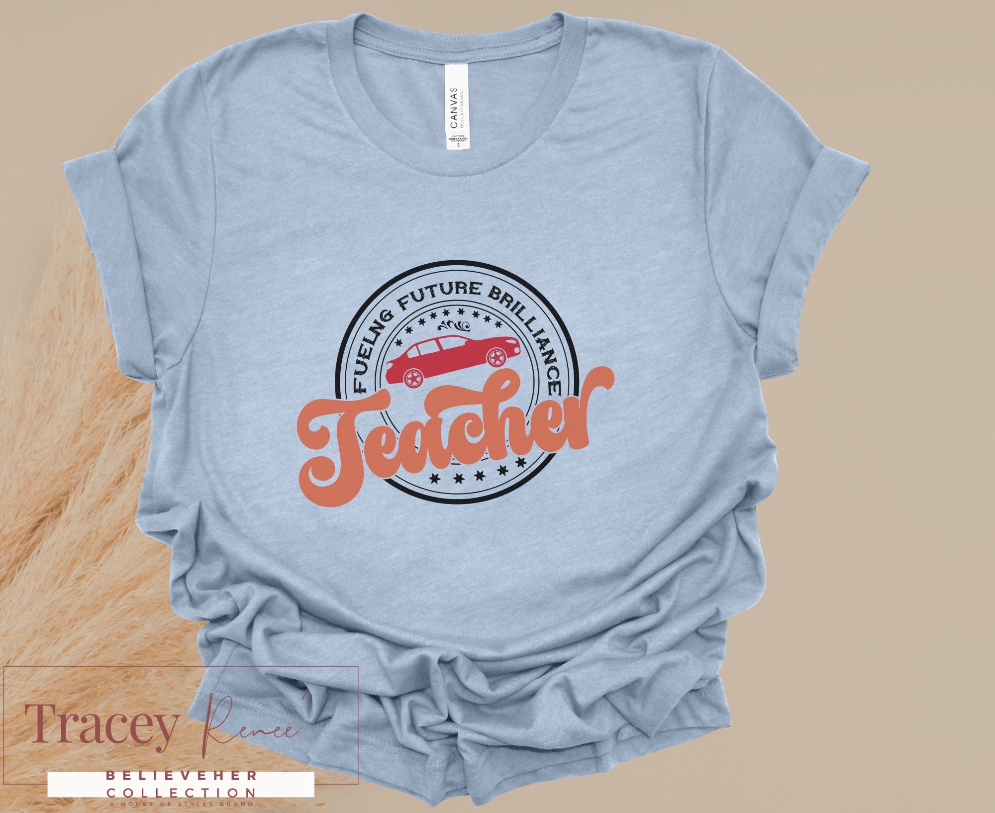 Teacher T-Shirt - "Fueling Future Brilliance" Design, Light Blue Shirt