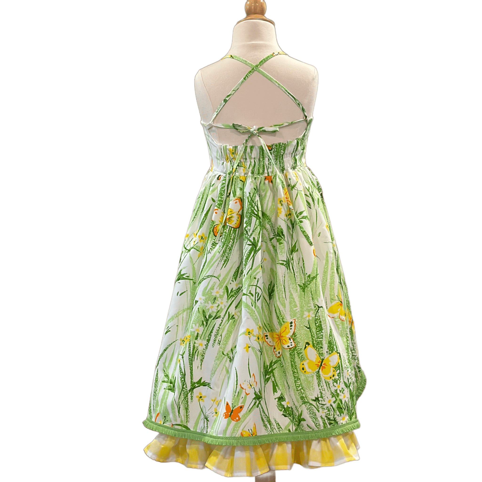 Butterfly Dress Size 7/8, Summer Hi-Low Girl's Dress with Butterflies, Ruffles. Perfect for playful summer style!