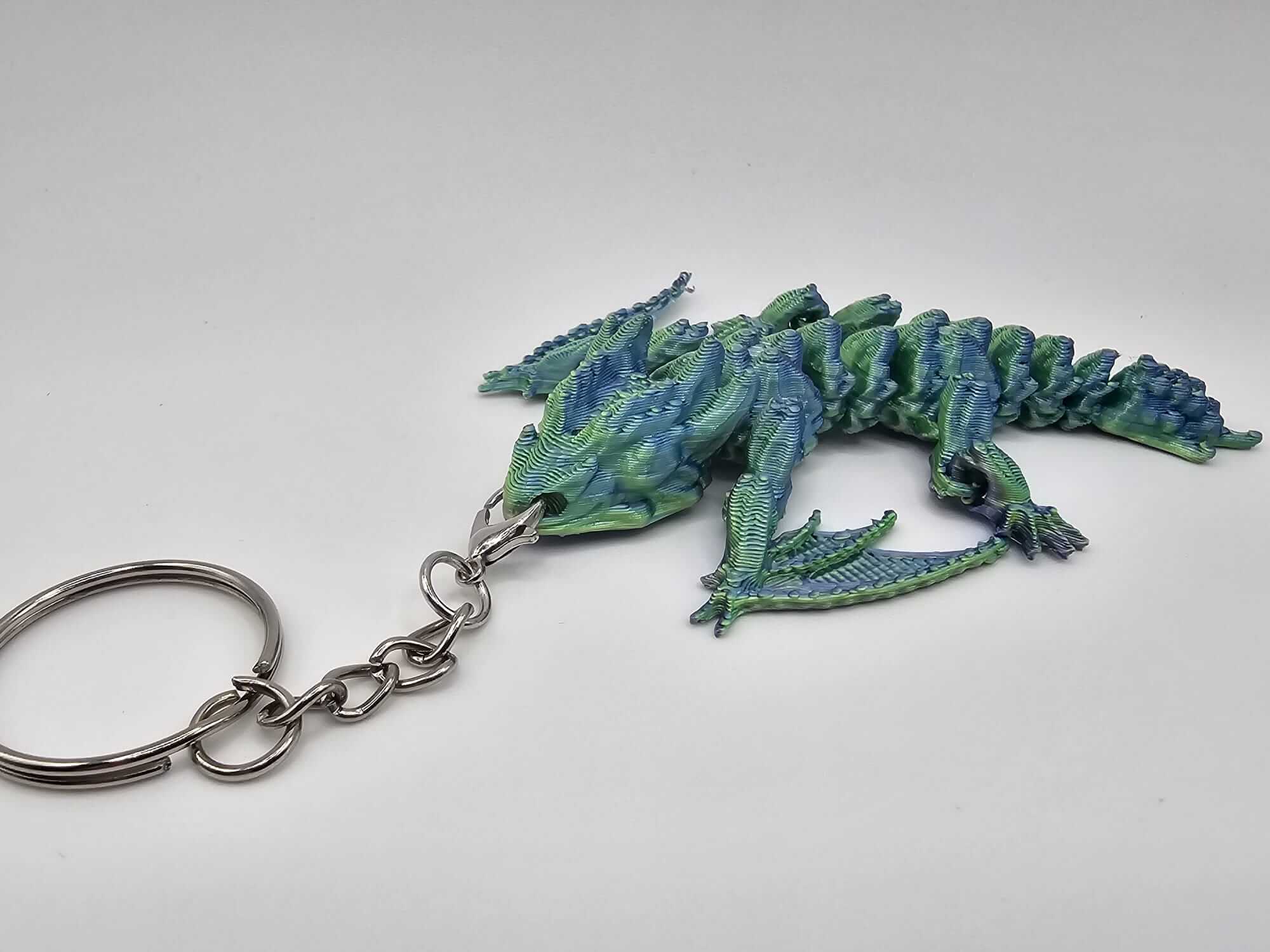 Aqua Storm Articulated Dragon Keychain: Blue Green 3D Printed Tween Gift Handmade in Mississippi