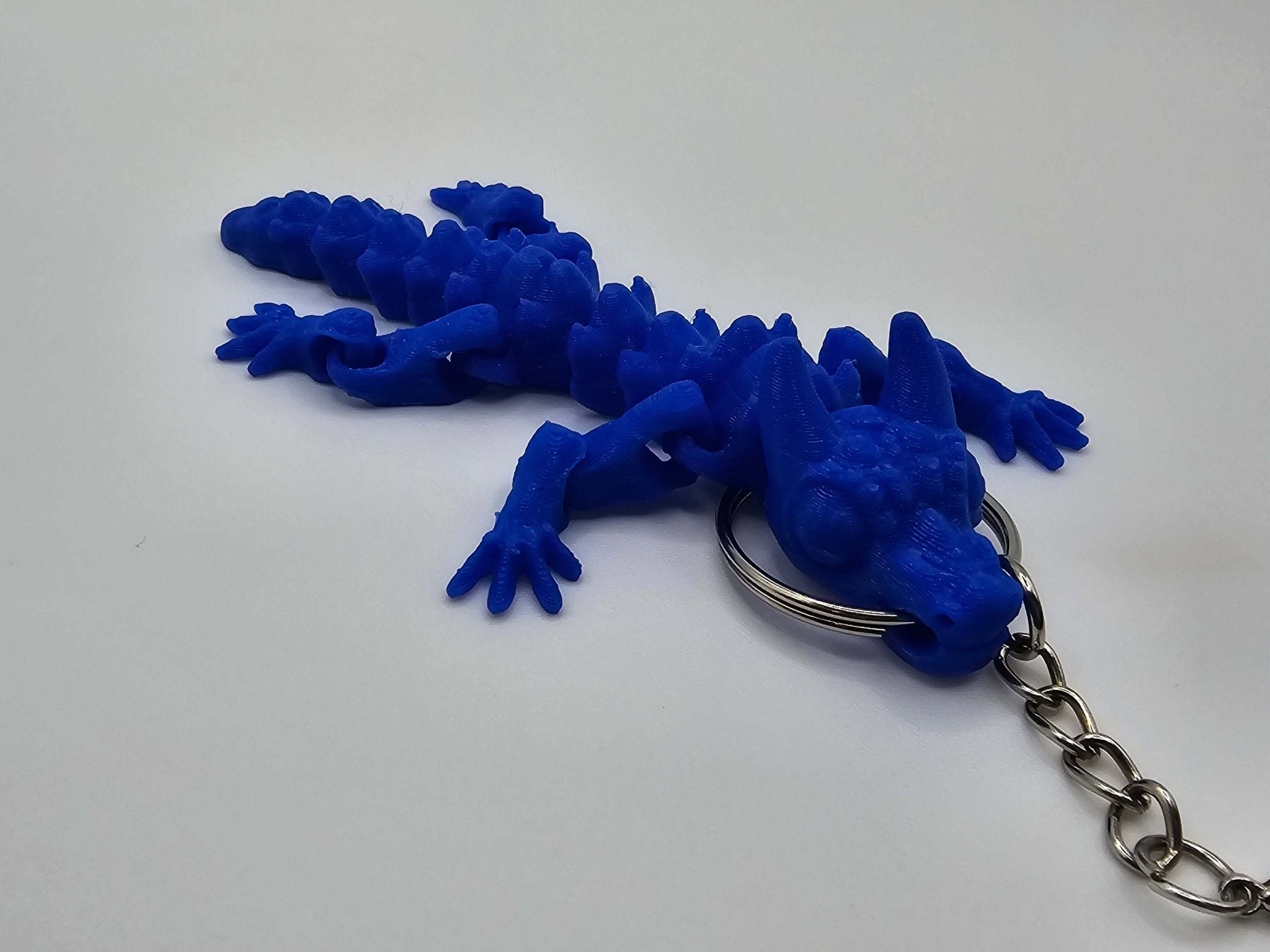 Blue 3D Printed Dragon Keychain - Articulated Figurine by The Tween Space, Mississippi Handmade Gift