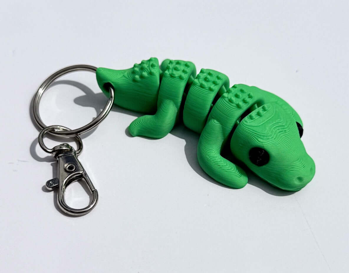 3D Printed Snake Keychain - Articulated Green Reptile Animal Keychains