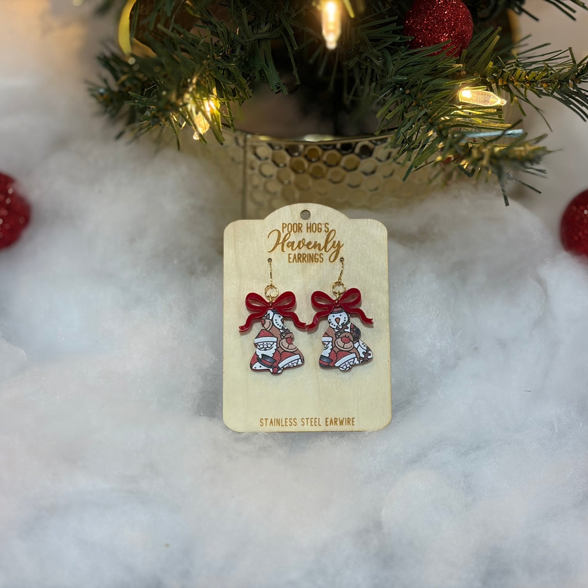 Festive Christmas Tree Earrings: Snowman, Reindeer Holiday Jewelry Handmade by Main Street Collective