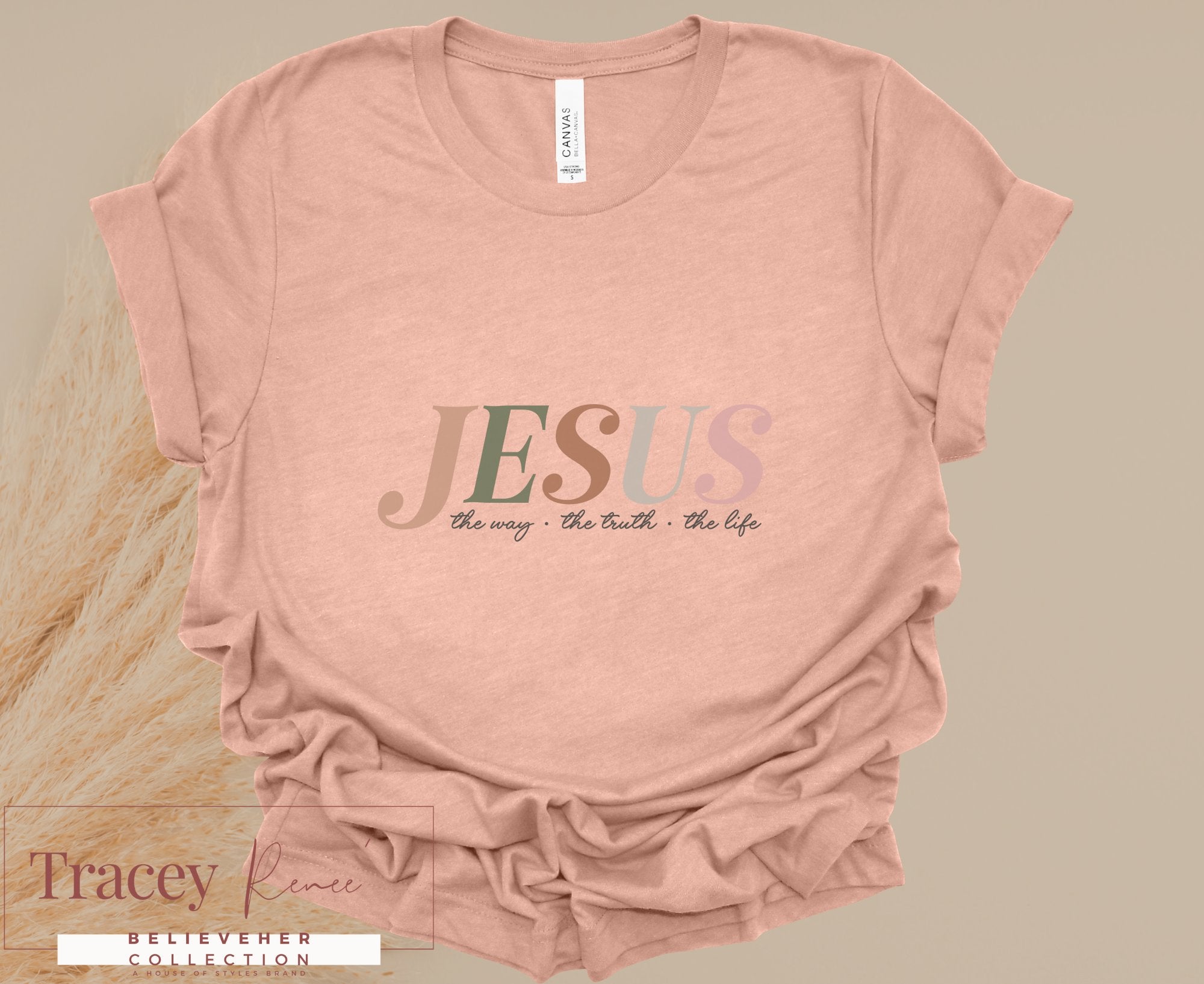 Peach Jesus T-shirt - Tracey Renee Believeher Collection, Christian Faith-based Apparel - "the way, the truth, the life"