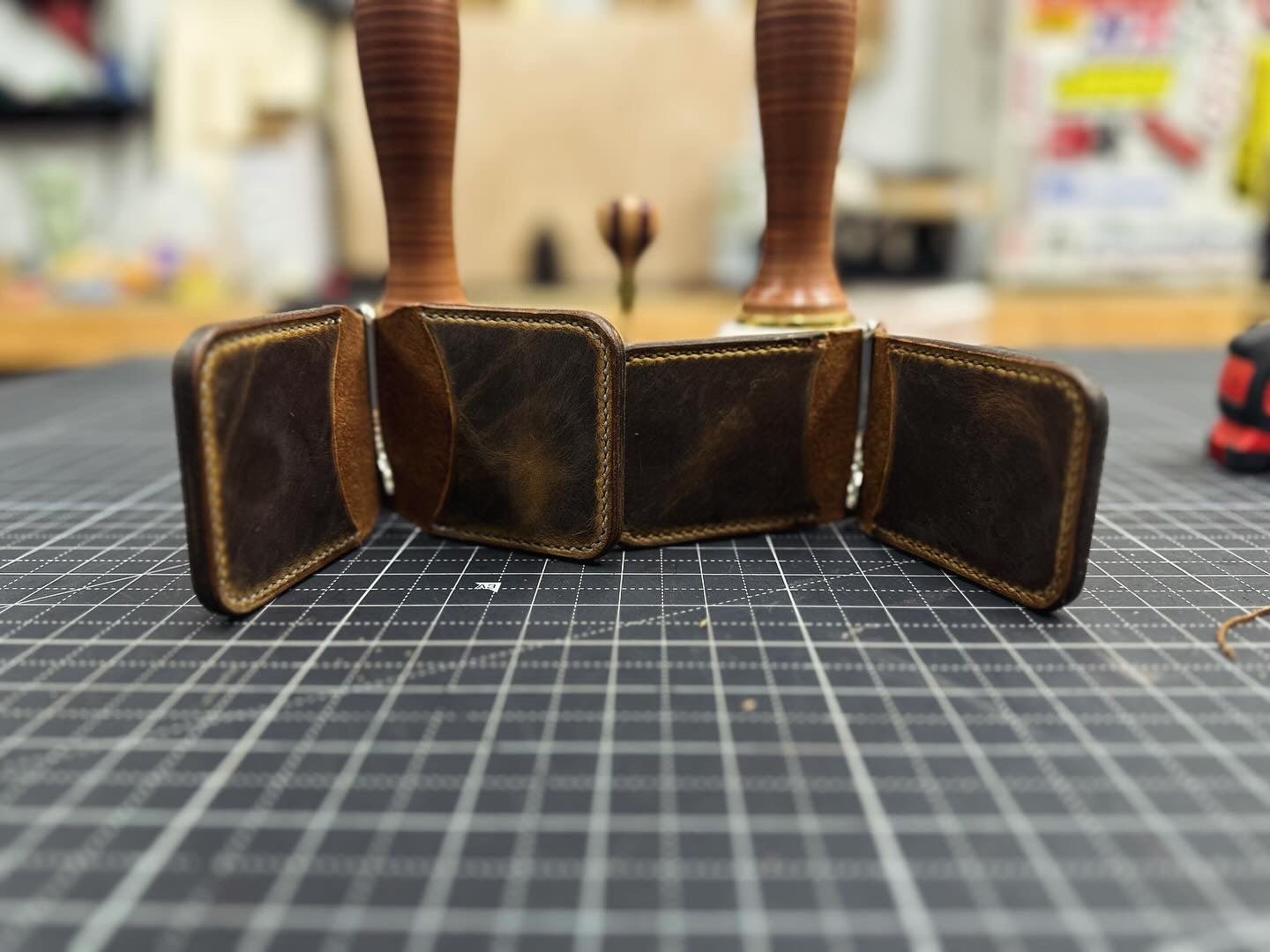 Handmade Leather Money Clip Wallet: 4 Card Slots, Customizable Hardware - Main Street Collective