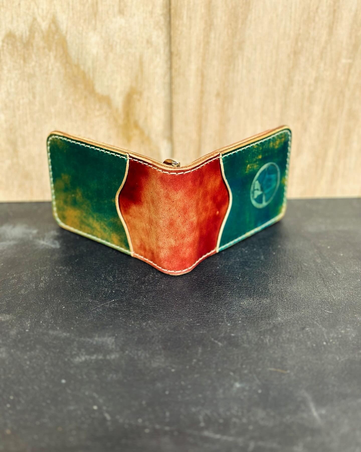 High-End Leather Money Clip Wallet, Custom Made at Main Street Collective. Colorful handcrafted leather wallet.