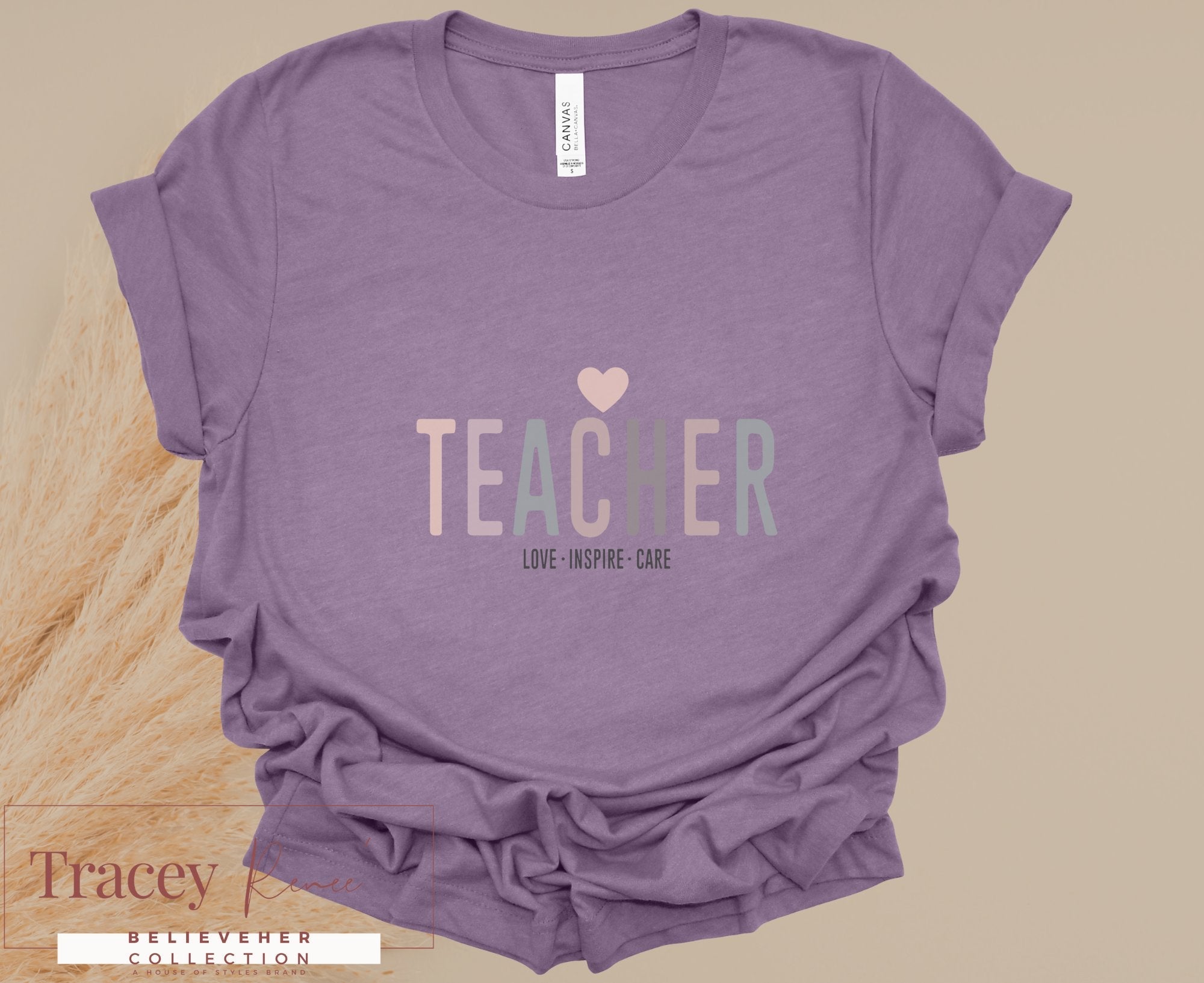 Purple "Teacher" T-shirt: Believerher Collection, Spring Education Theme, soft fabric, gift for teachers.