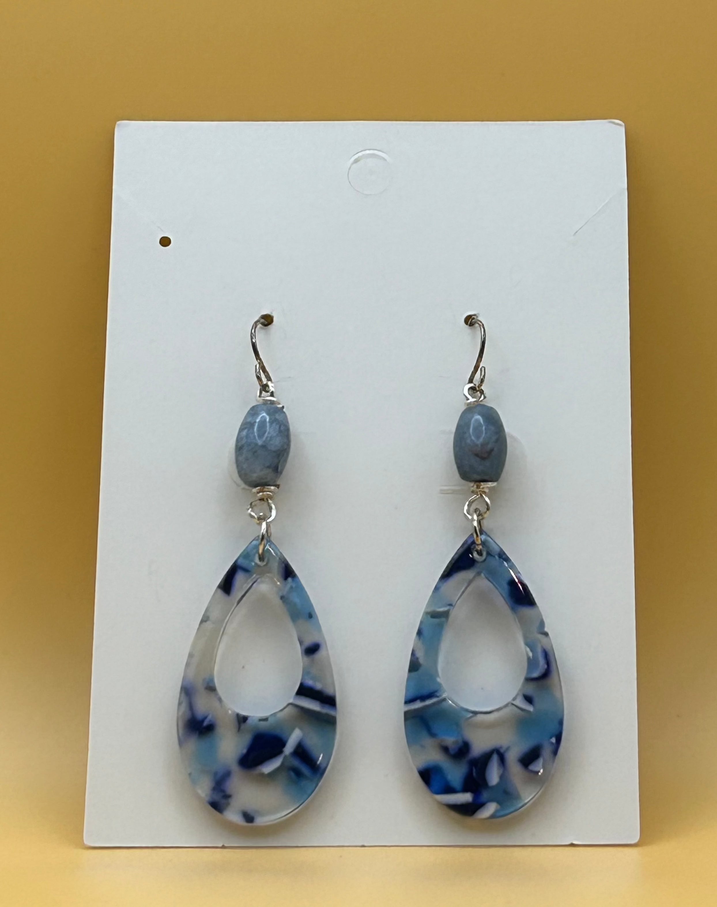 Clear Blue Acetate Earrings with Slate Blue Barrel Beads