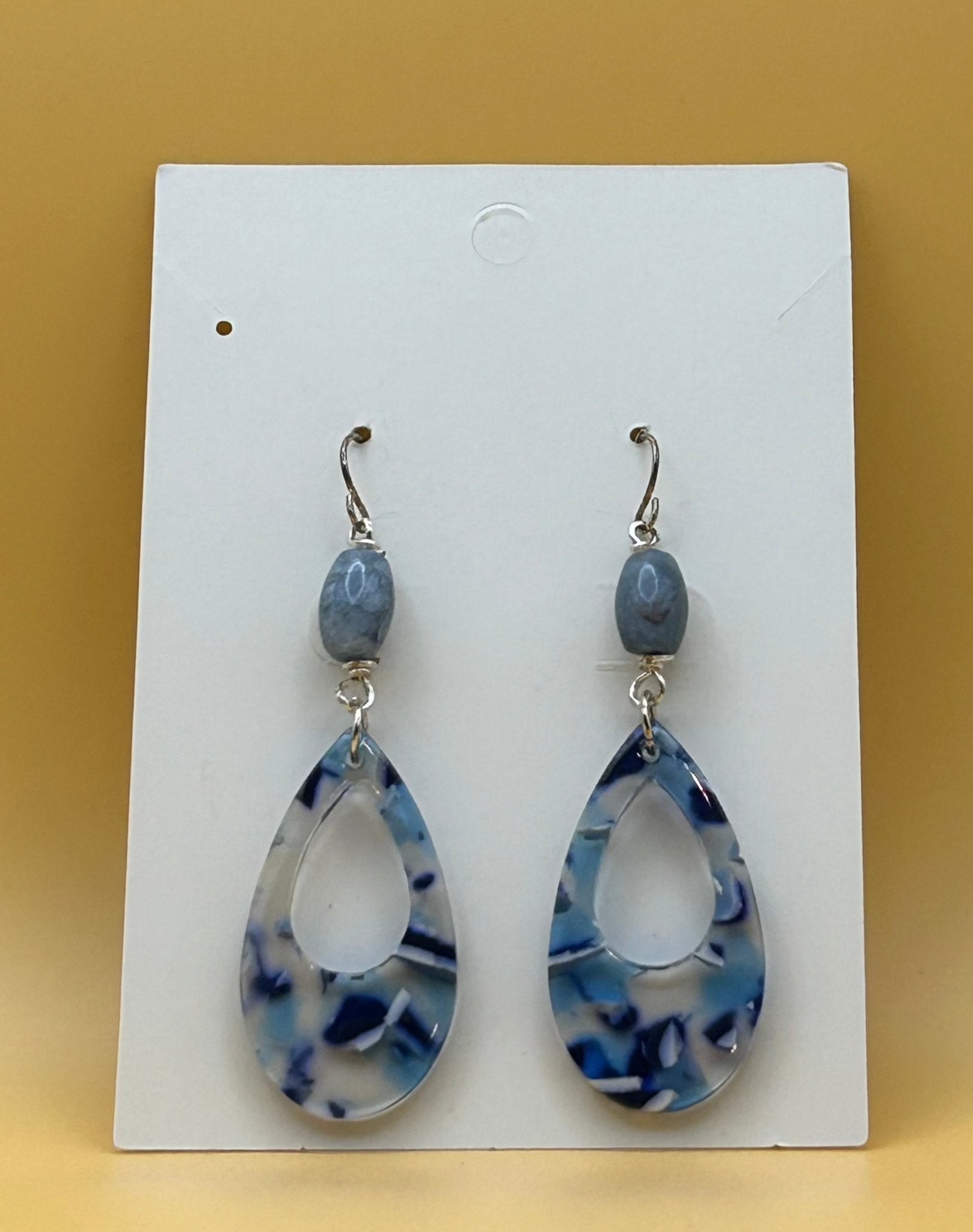 Clear Blue Acetate Earrings with Slate Blue Barrel Beads