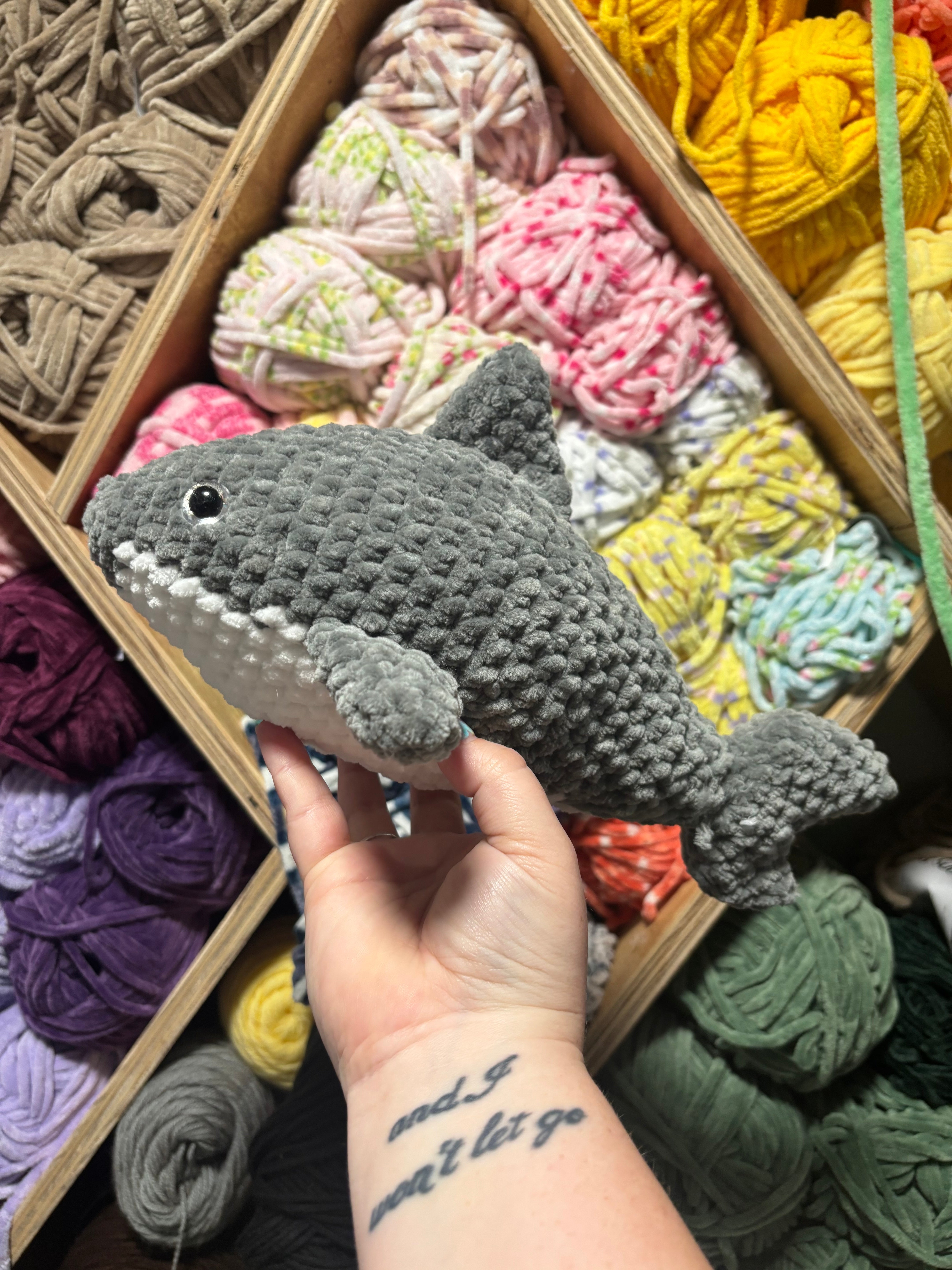 Crochet Shark Amigurumi Toy: BRUCE THE SHARK handmade by Main Street Collective. Friendly stuffed animal.