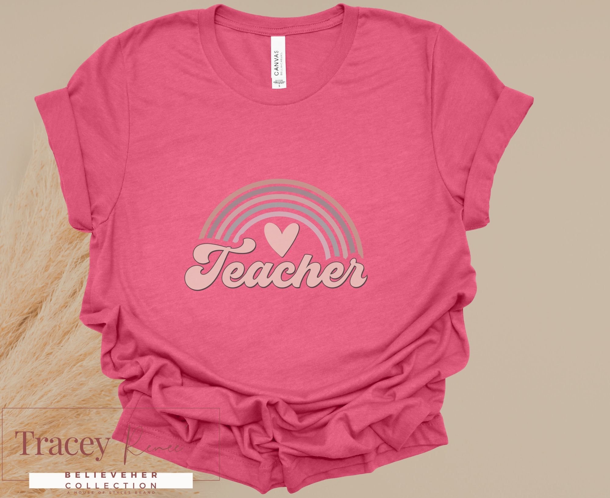 Teacher Rainbow T-Shirt - Cute Teacher Gift - Main Street Collective Spring Collection Pink Shirt