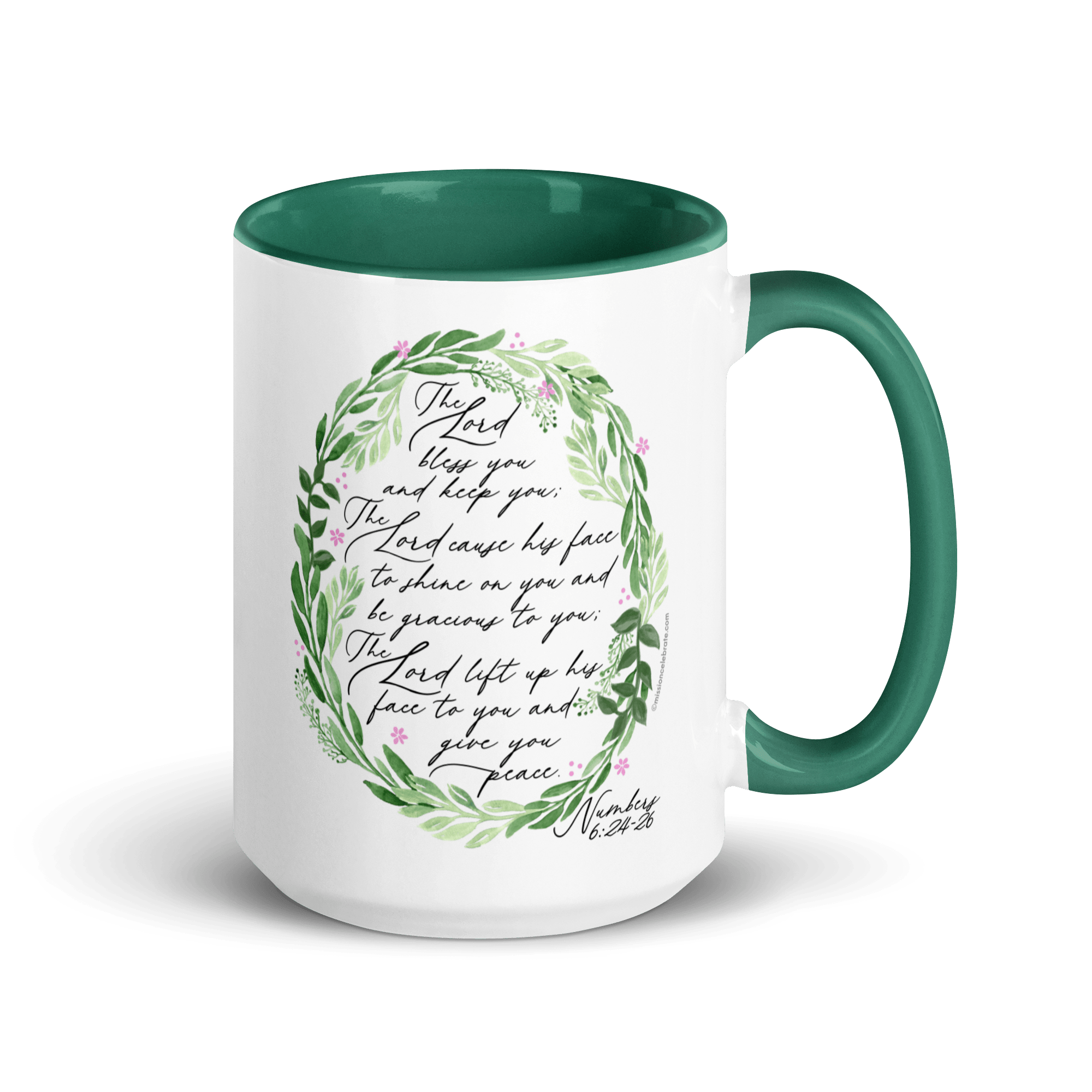 Numbers 6:24-26 Scripture Mug - "The Lord Bless You" Christian Gift, Green Accent Ceramic Coffee Cup