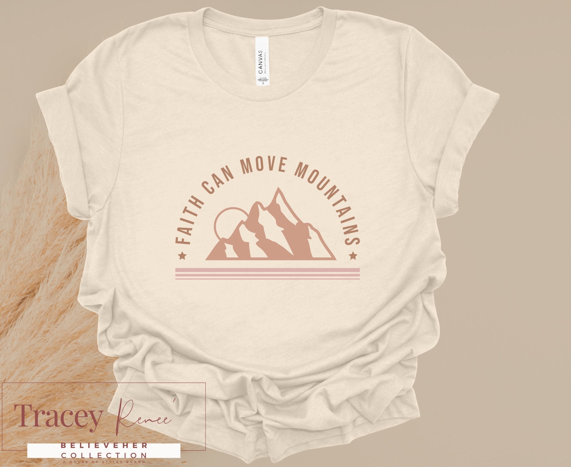 Faith Can Move Mountains T-Shirt: Christian Apparel, Inspiring Design,  Beige Tee.