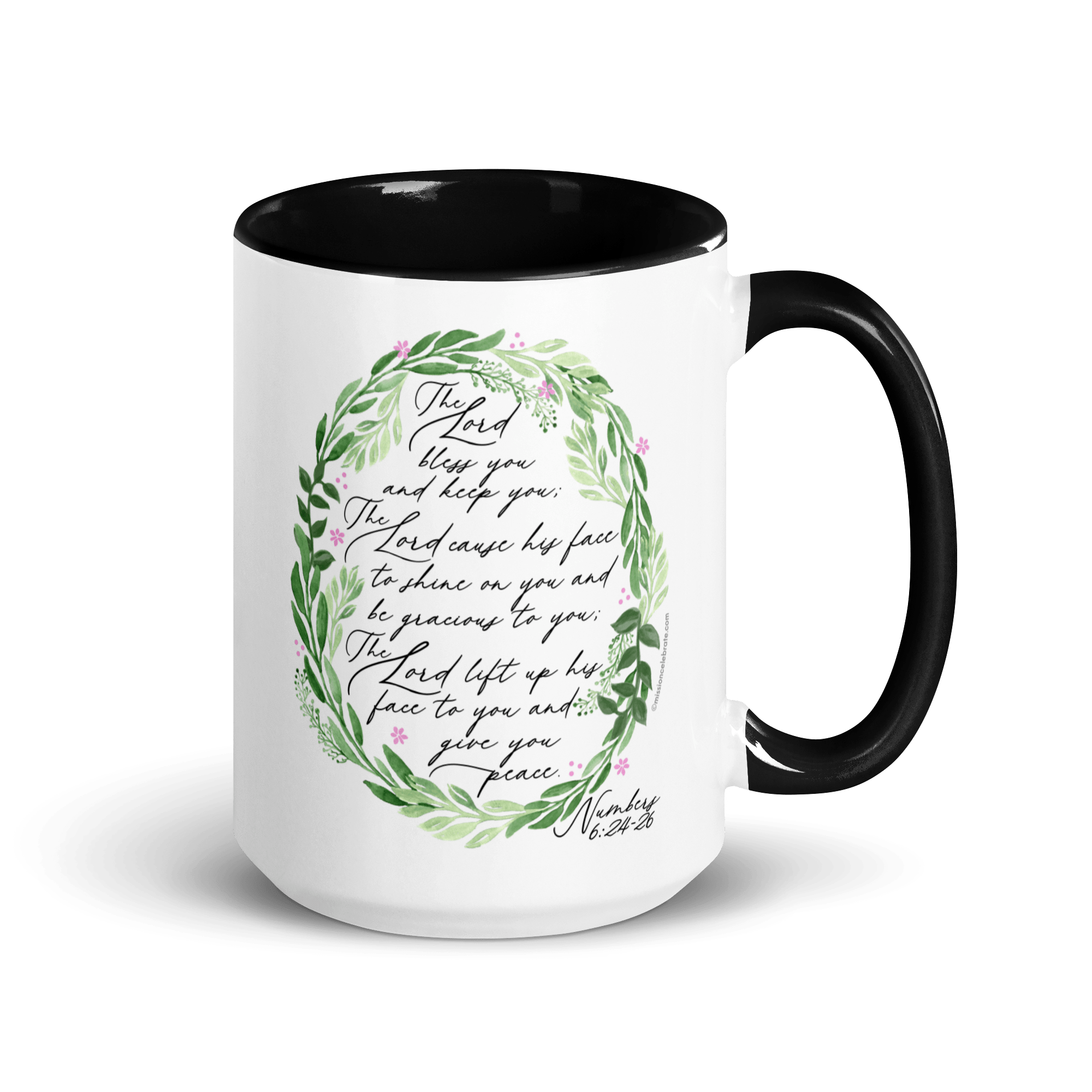 The Lord Bless You Mug - Numbers 6:24-26 Christian Coffee Cup, Black Accent Mug