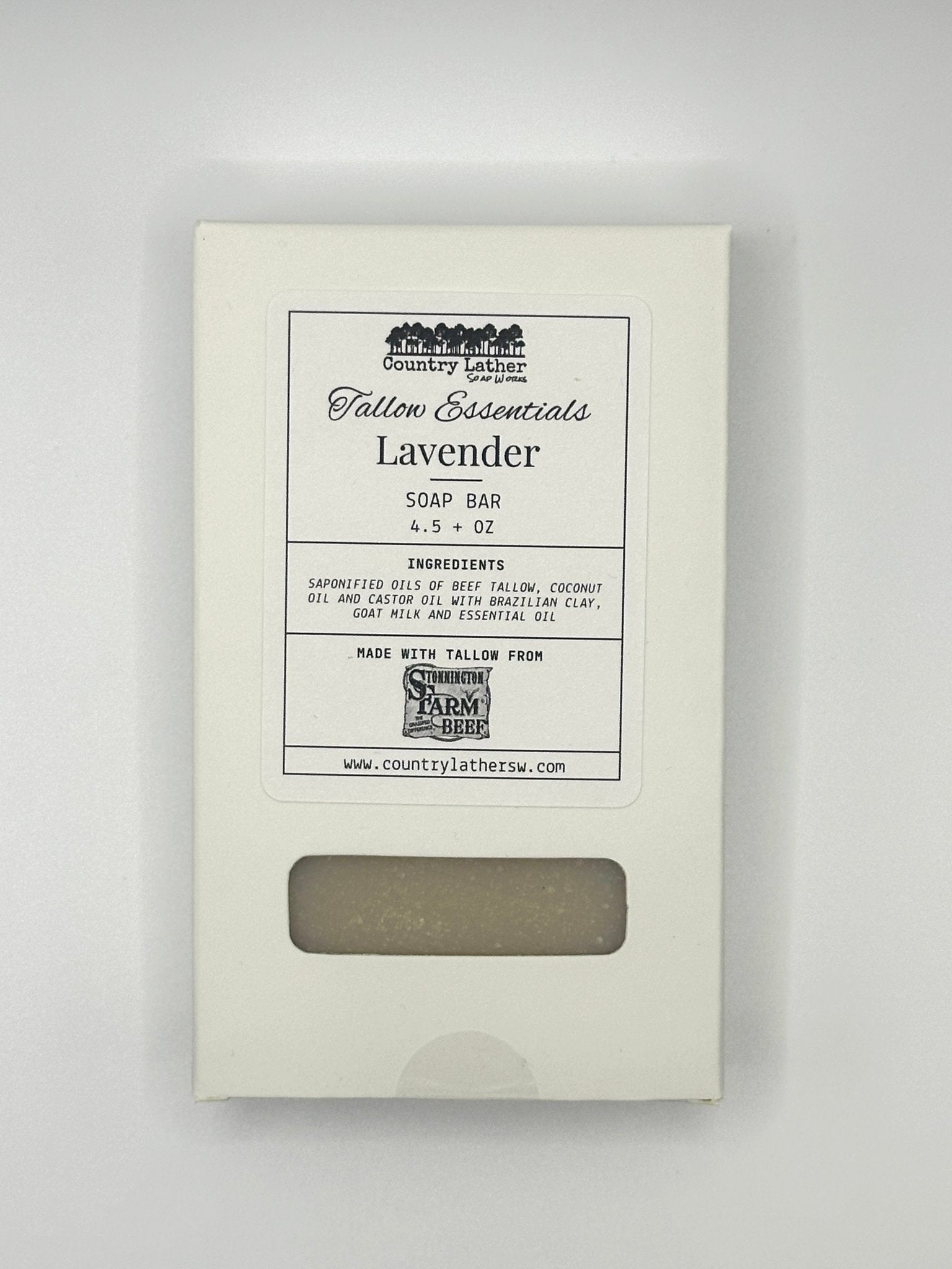 Country Lather Lavender Tallow Soap Bar - Natural Soap with Essential Oil, Goat Milk, and Brazilian Clay.