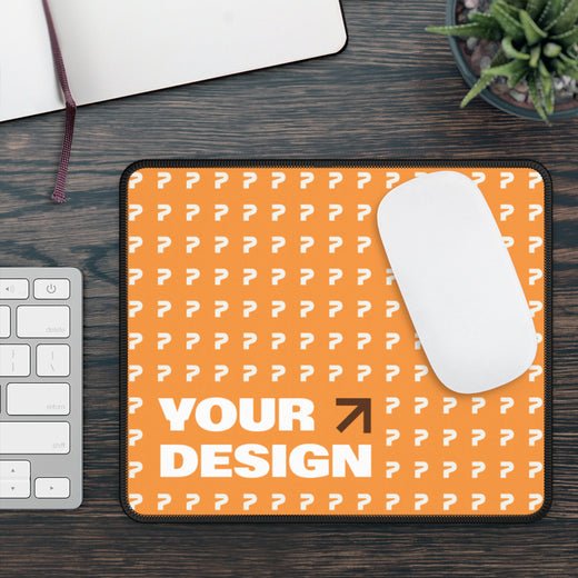Custom Mouse Pad: Personalized design on a gaming surface with white wireless mouse, desk accessories, and a succulent plant.