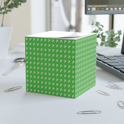 Customizable Note Cube: Green Desk Organizer with Question Marks - Main Street Collective