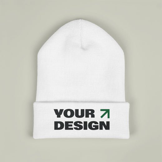 Custom Embroidered White Cuffed Beanie - Design Your Own Personalized Beanie!