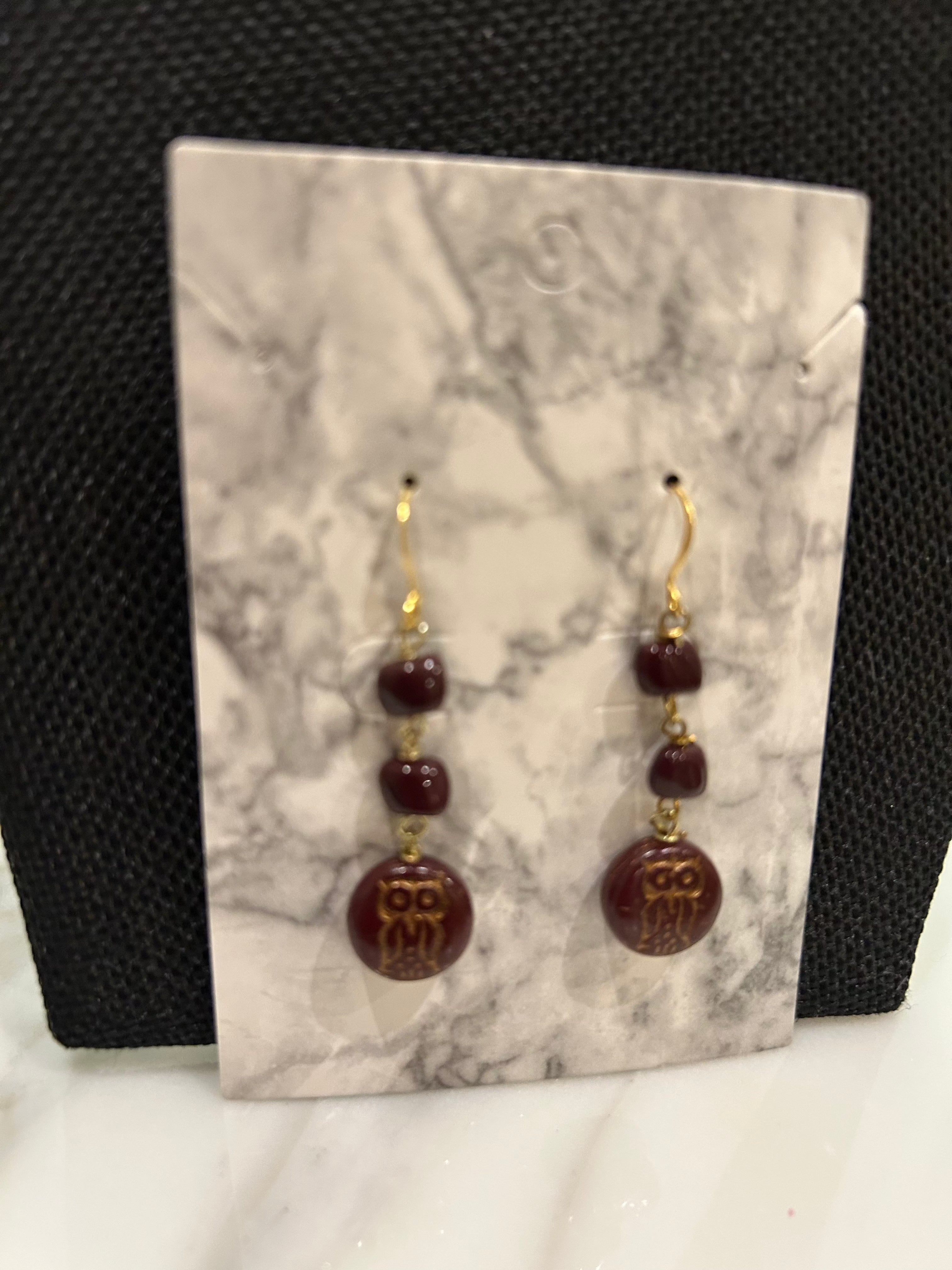 Maroon Owl Earrings