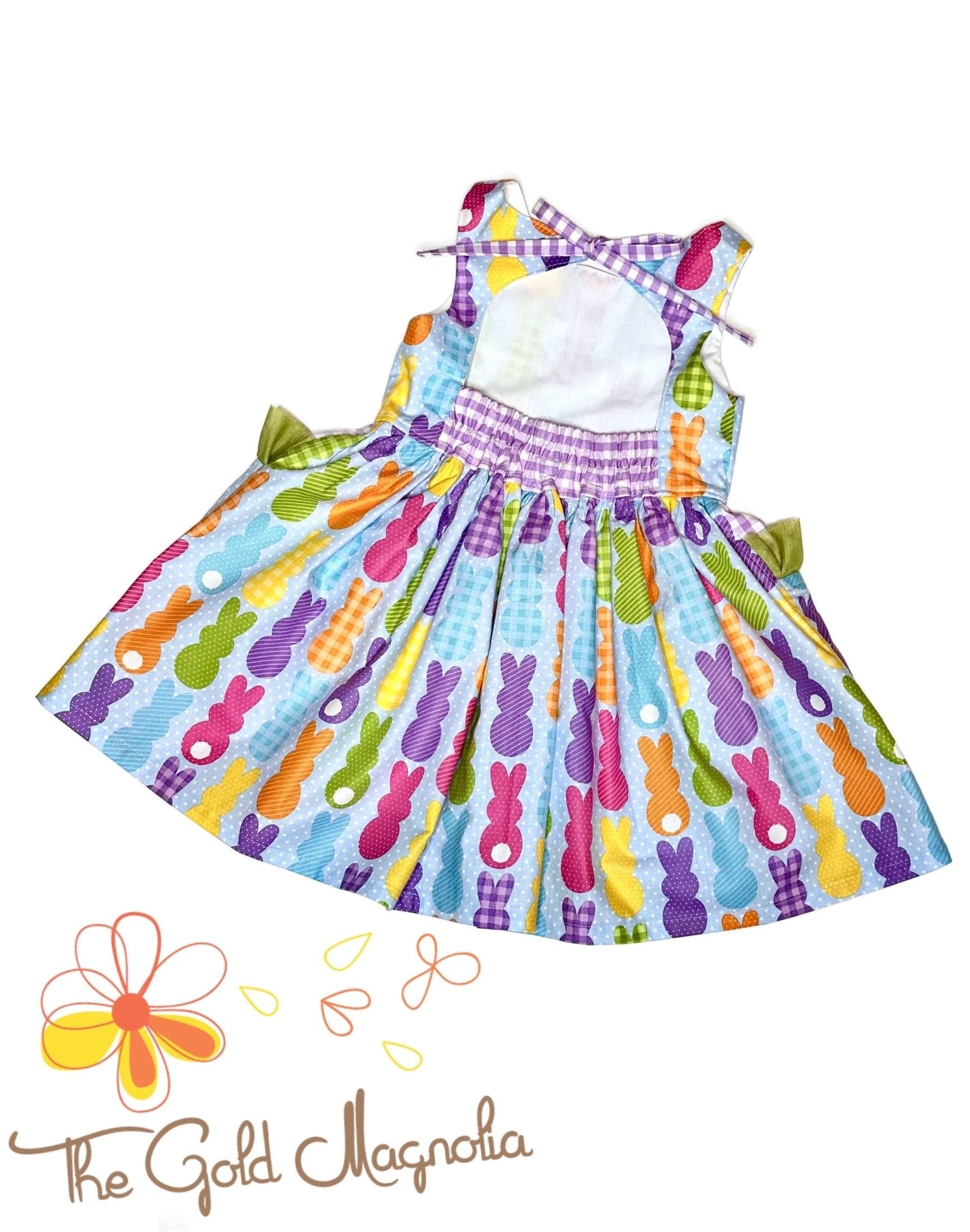 Girl's Easter Peeps Dress with Colorful Bunny Print and Pockets