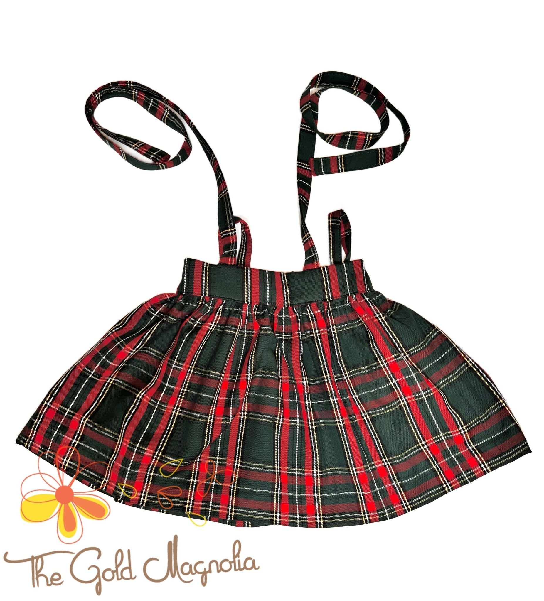 Christmas Plaid Suspender Skirt - Girls Skirt Main Street Collective Adjustable Tie Straps - Holiday Clothing