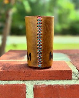 Custom Leather Koozie - Personalized Drink Holder by Main Street Collective. Stitched design with custom thread color.